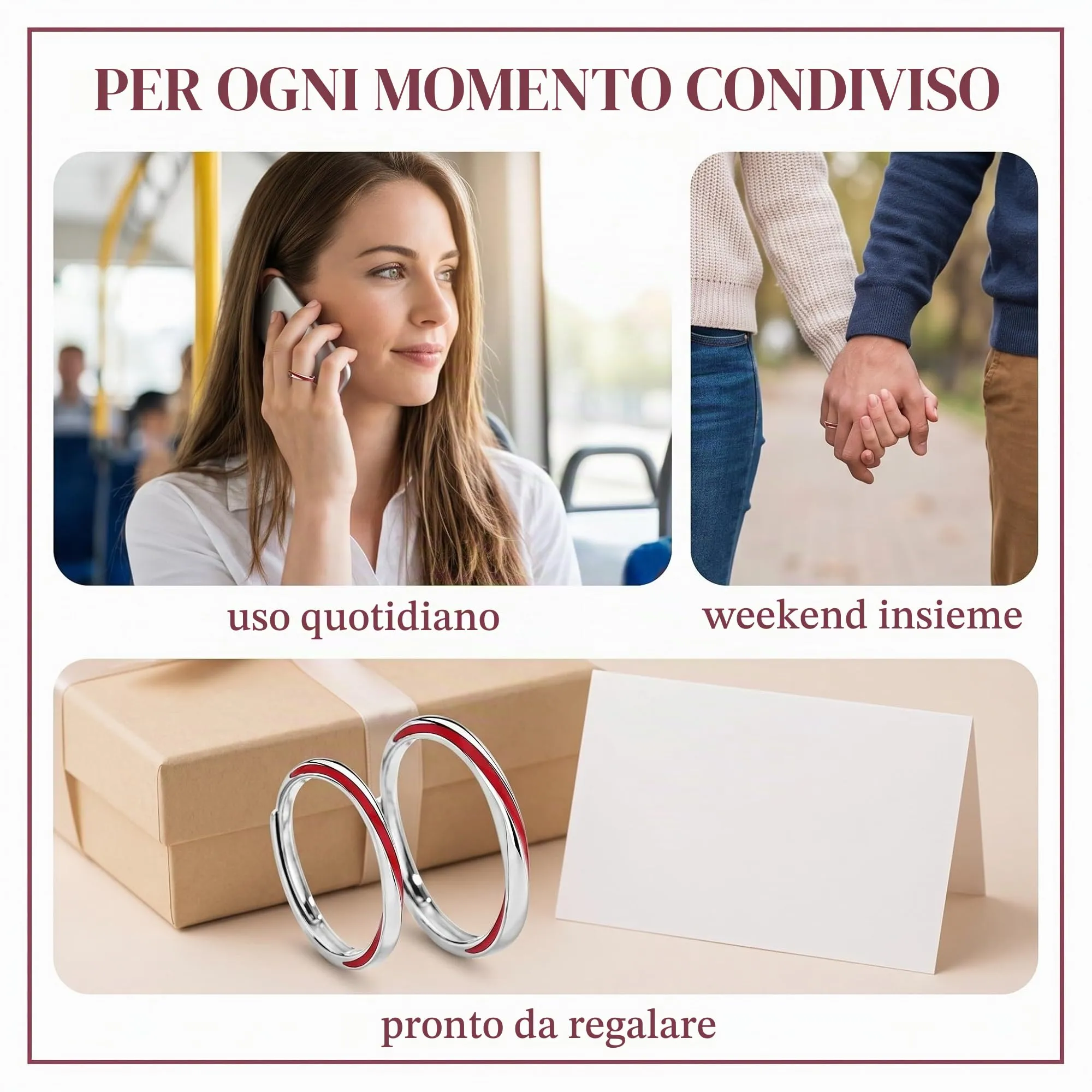 DUSPAK Anello Filo Rosso Set, Anelli Coppia in Metallo, Anello Regolabile per Lui e Lei, Design Möbius - immagine 6