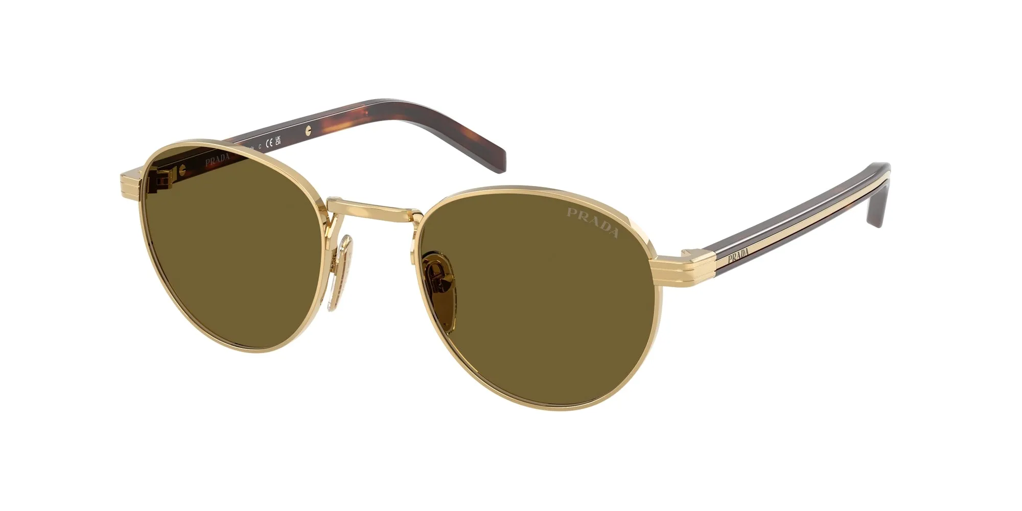 Prada PR B52S 5AK09Z Occhiali da sole Metallo Oro Marrone Pantos Normale - immagine 1