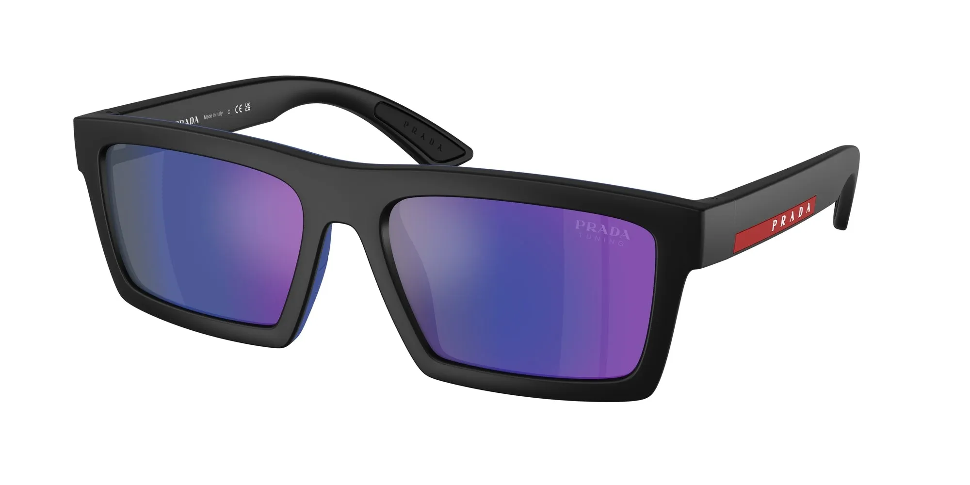Prada Linea Rossa PS A07S 1BO05U Occhiali da sole Iniettato Nero Blu Squadrata Normale - immagine 1