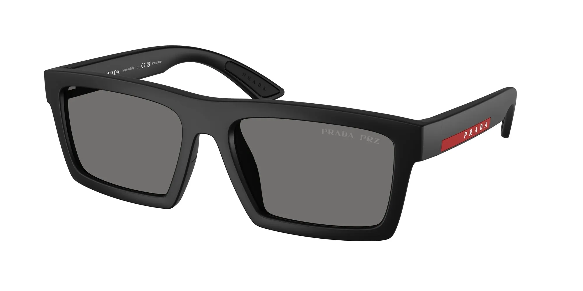 Prada Linea Rossa PS A07S 1BO02G Occhiali da sole Iniettato Nero Grigio Squadrata Polarizzata - immagine 1