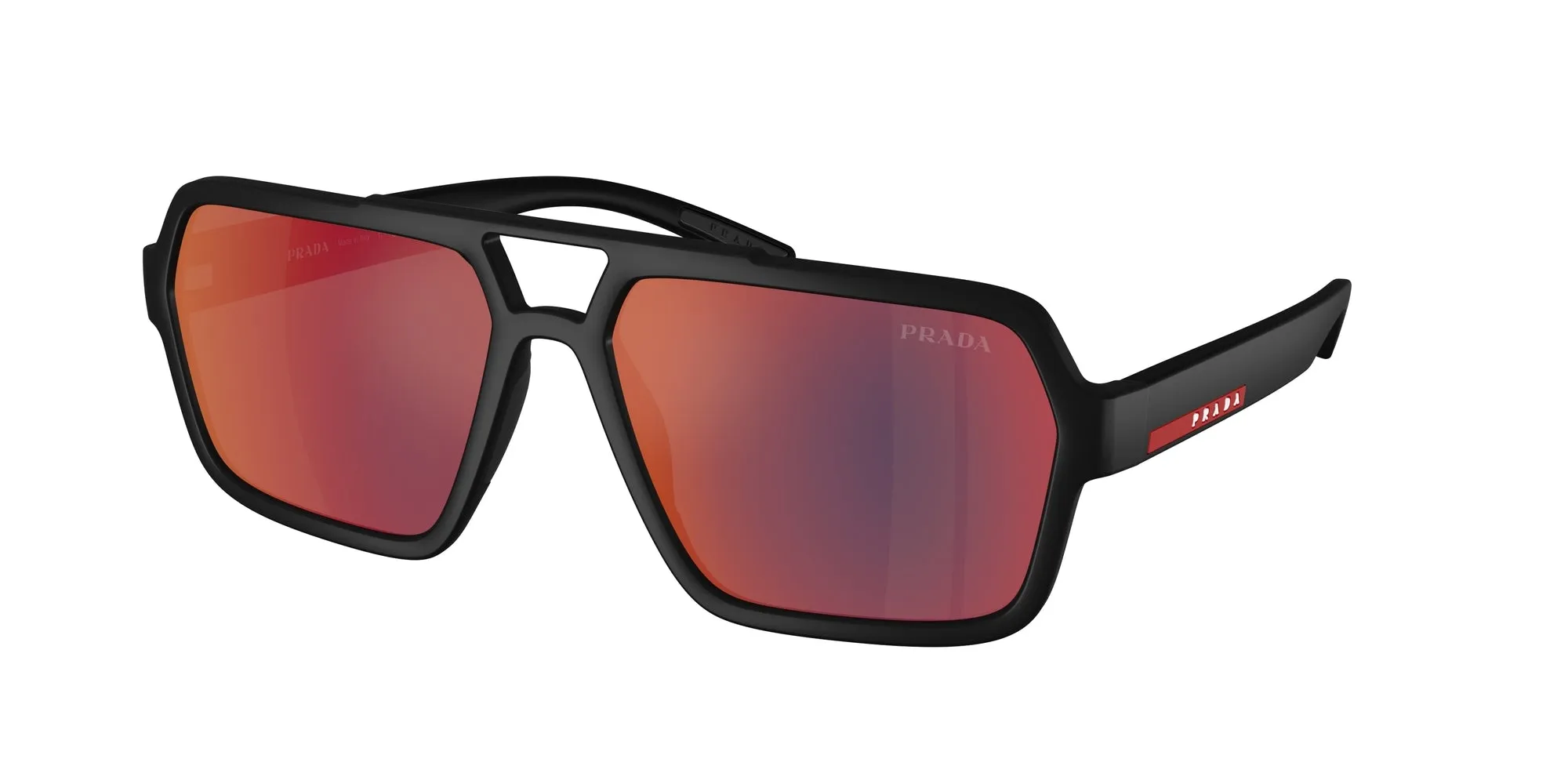Prada Linea Rossa PS A06S DG008F Occhiali da sole Iniettato Nero Grigio Pilot Specchiate - immagine 2