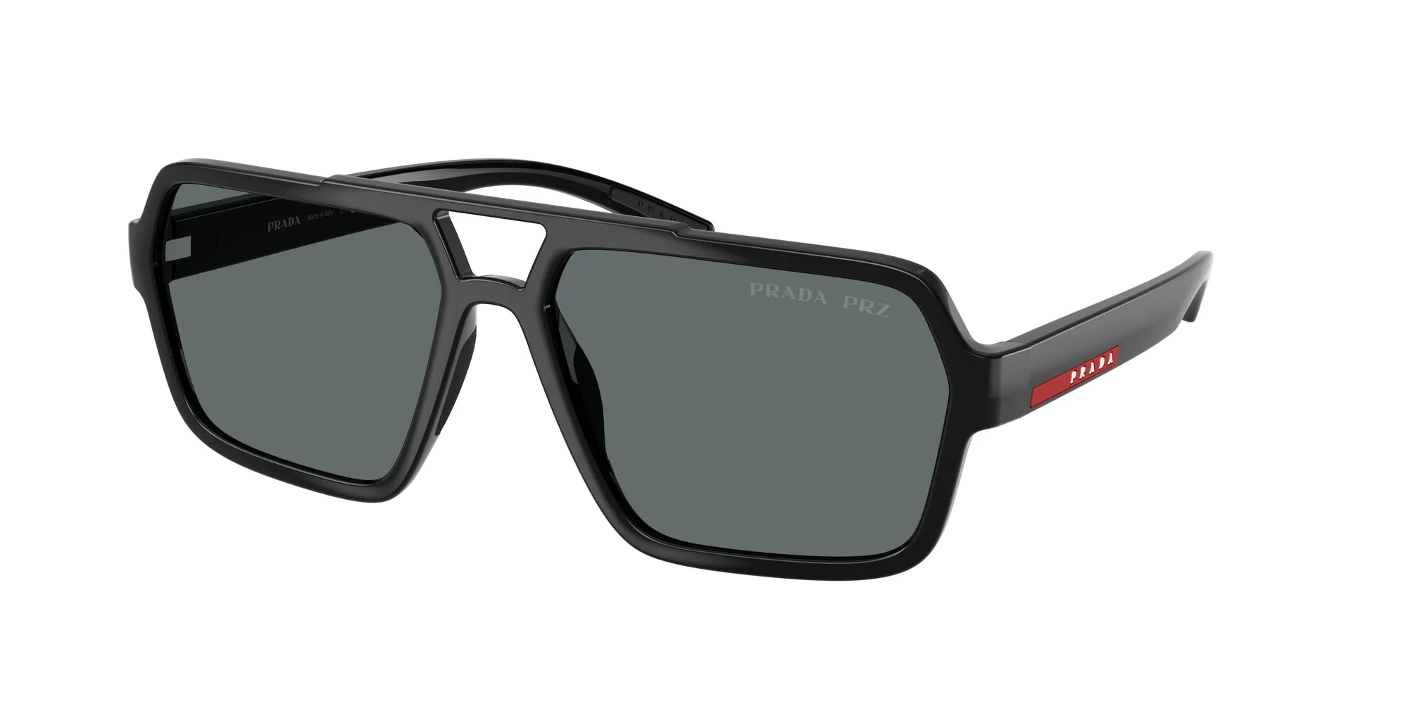 Prada Linea Rossa PS A06S 1AB02G Occhiali da sole Iniettato Nero Grigio Pilot Polarizzata - immagine 1
