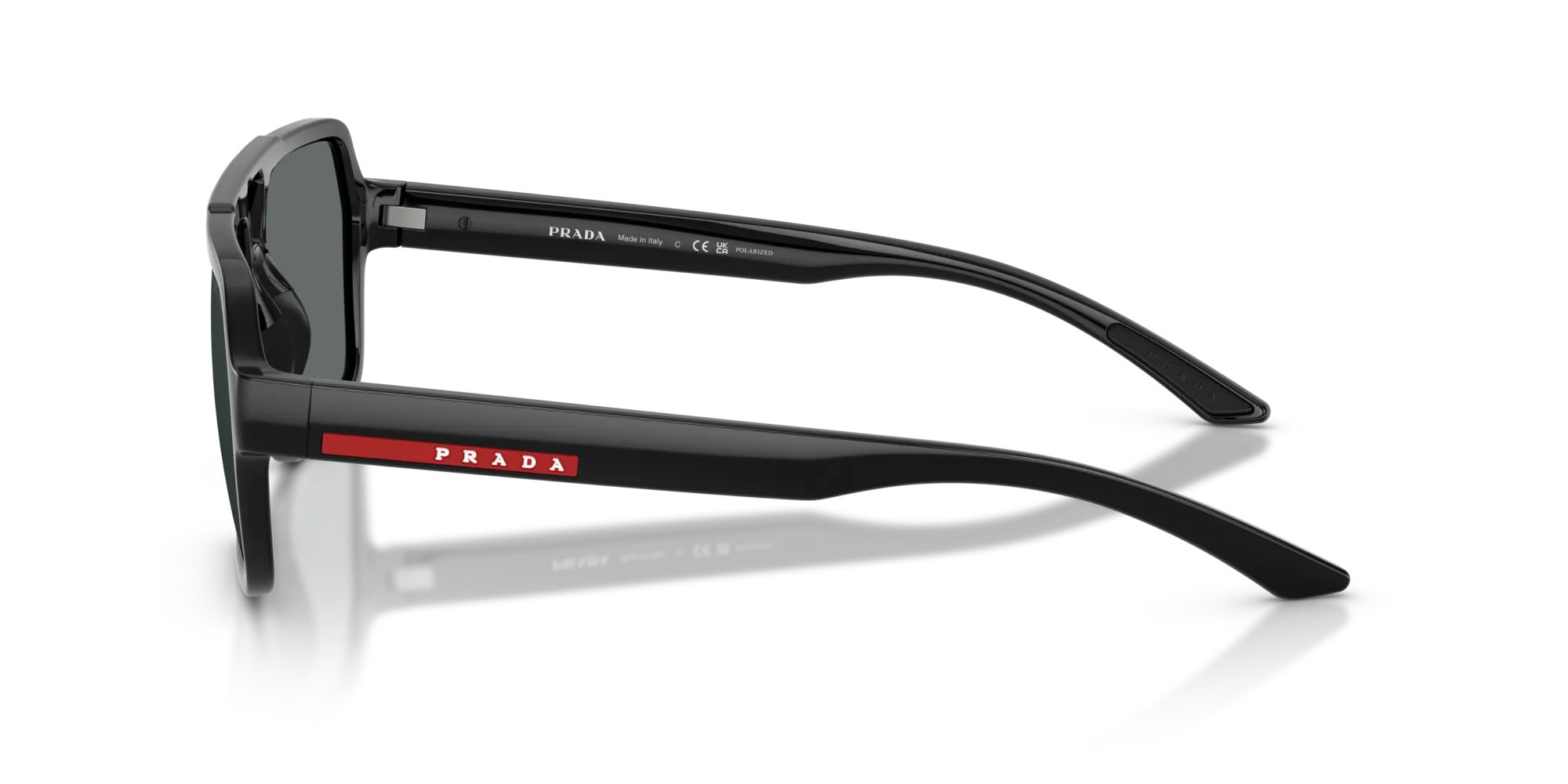 Prada Linea Rossa PS A06S 1AB02G Occhiali da sole Iniettato Nero Grigio Pilot Polarizzata - immagine 4