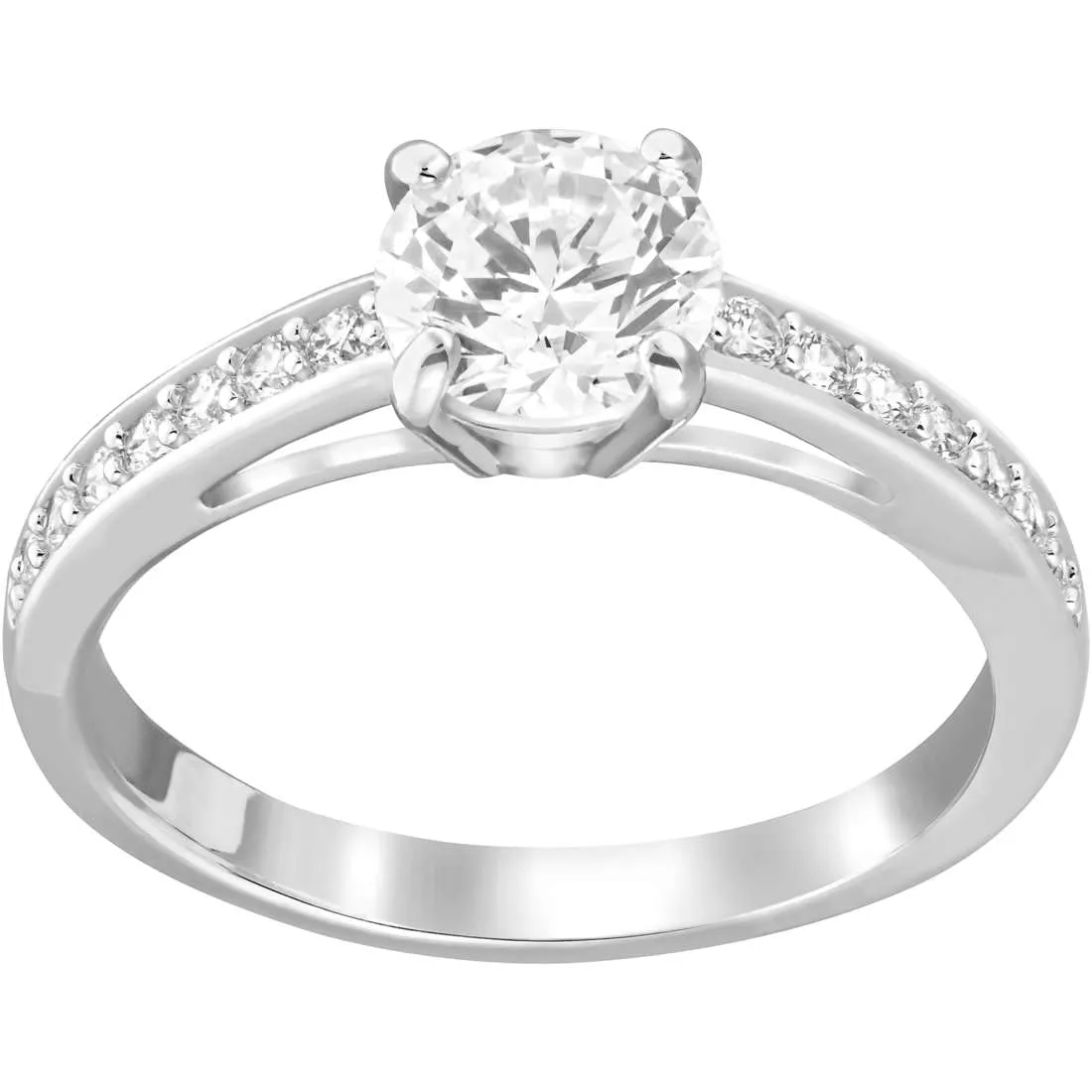 Swarovski Anello Attract Round, bianco, Placcatura rodio - immagine 1