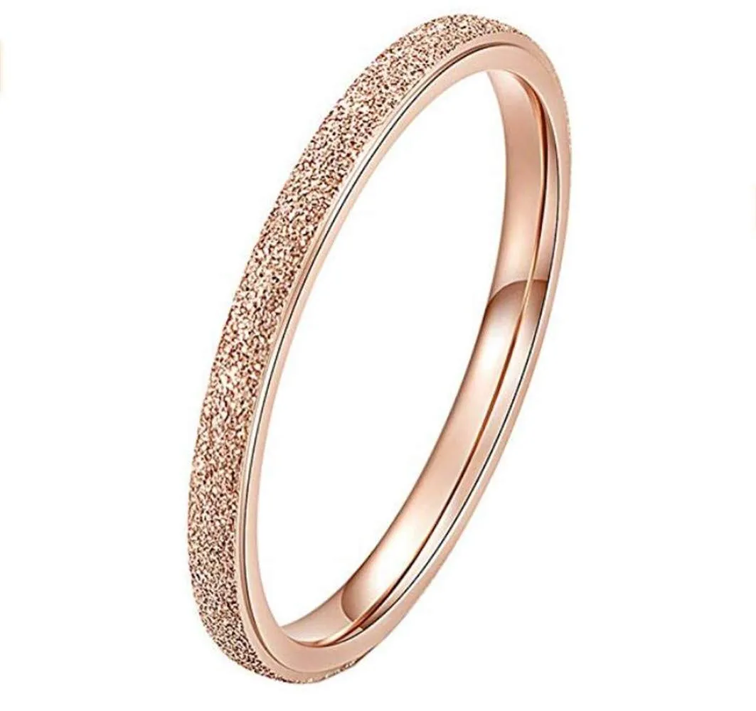 PAURO Squillare Donna Acciaio Inossidabile Oro Rosa 2MM Impilabile Nozze Banda Squillare Sabbiare Finire Taglia 14 - immagine 1