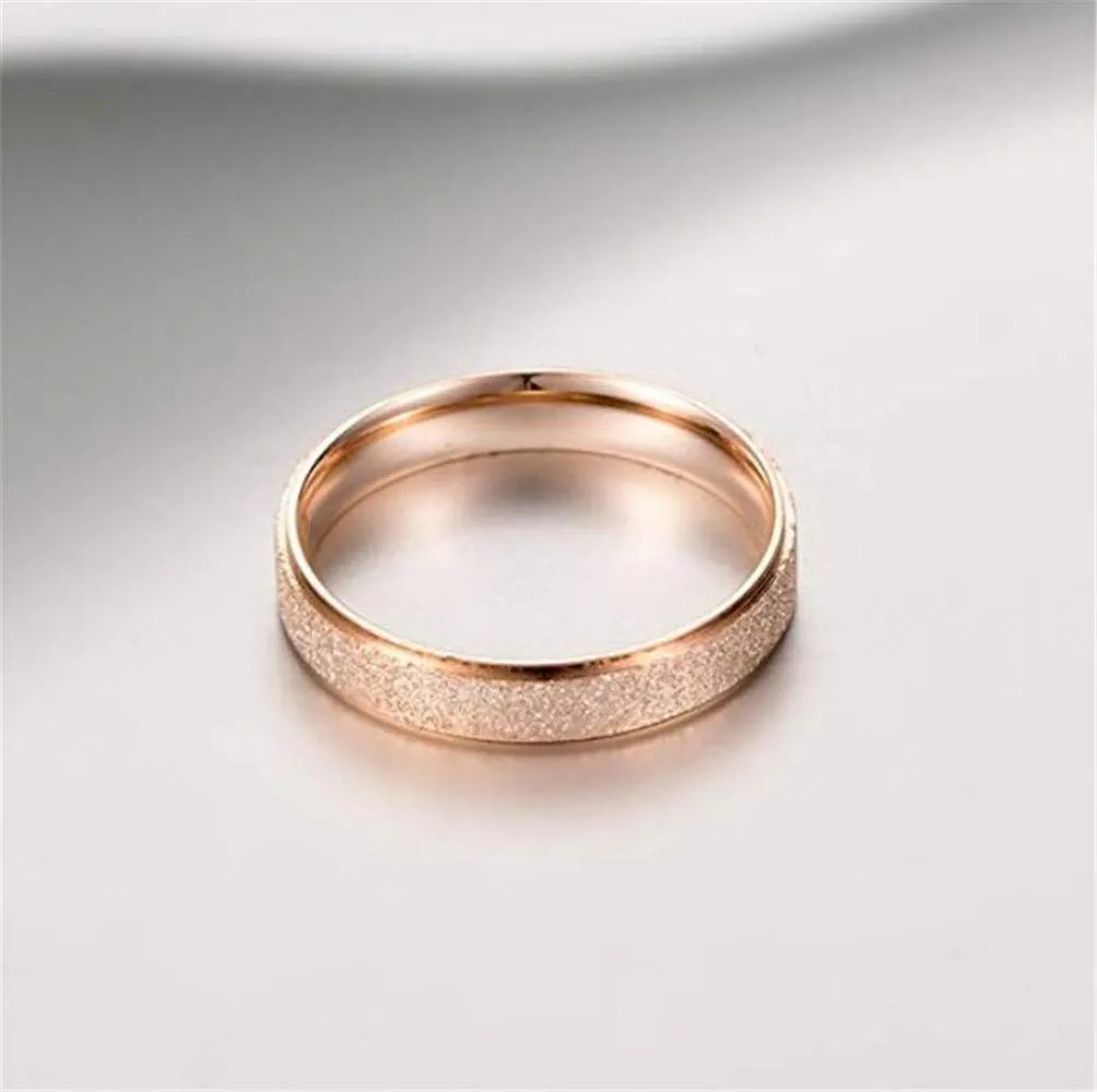 PAURO Squillare Donna Acciaio Inossidabile Oro Rosa 4MM Impilabile Nozze Banda Squillare Sabbiare Finire Taglia 19 - immagine 3