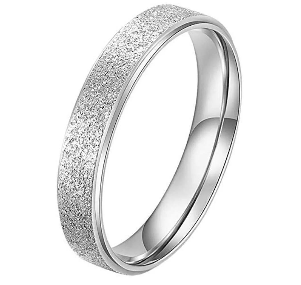PAURO Squillare Donna Acciaio Inossidabile Argento 4MM Impilabile Nozze Banda Squillare Sabbiare Finire Taglia 14 - immagine 1