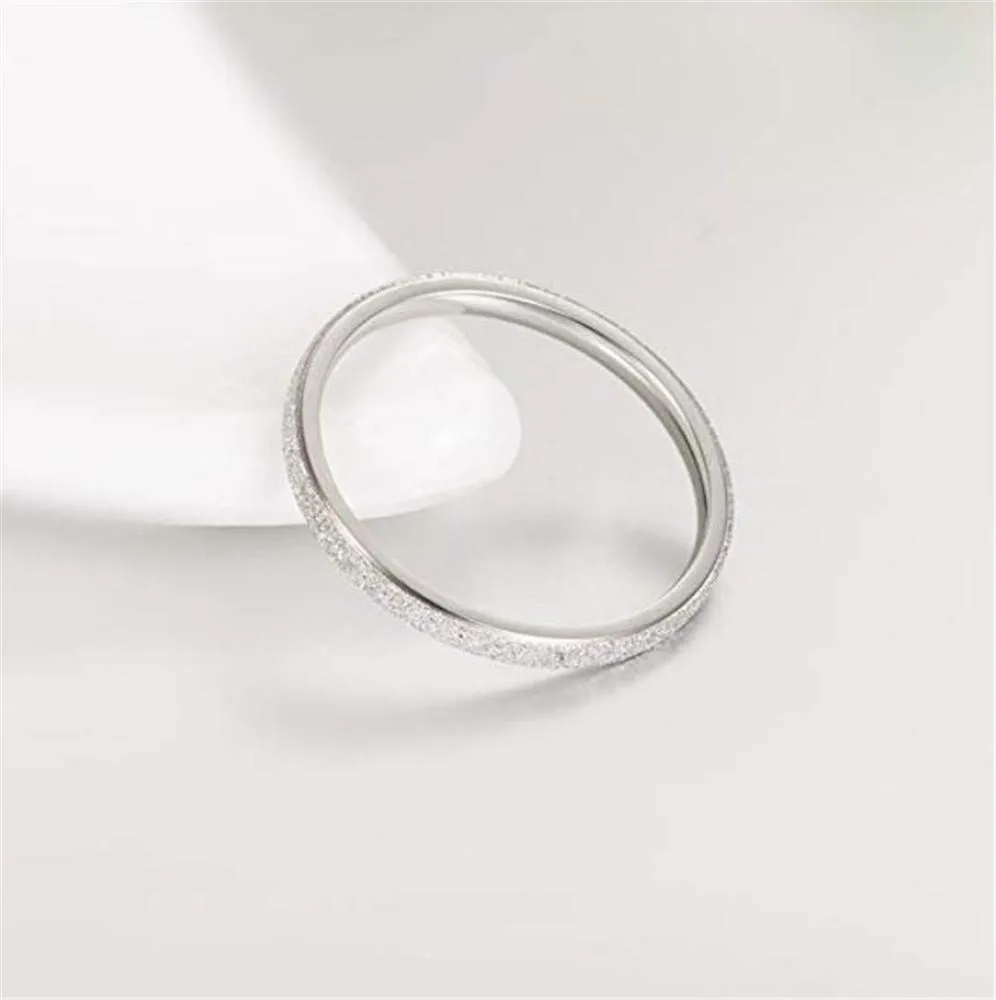PAURO Squillare Donna Acciaio Inossidabile Argento 2MM Impilabile Nozze Banda Squillare Sabbiare Finire Taglia 12 - immagine 3