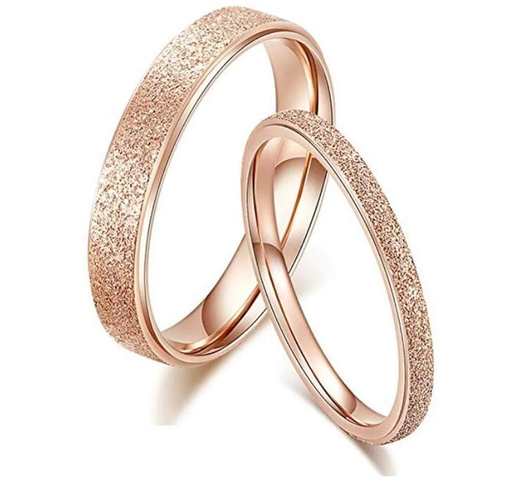 PAURO Squillare Donna Acciaio Inossidabile Oro Rosa 4MM Impilabile Nozze Banda Squillare Sabbiare Finire Taglia 12 - immagine 6