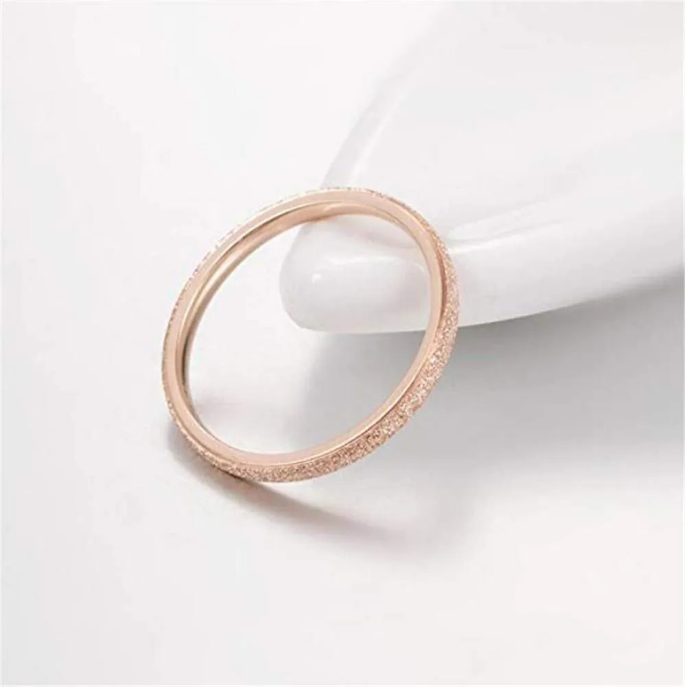 PAURO Squillare Donna Acciaio Inossidabile Oro Rosa 2MM Impilabile Nozze Banda Squillare Sabbiare Finire Taglia 12 - immagine 4
