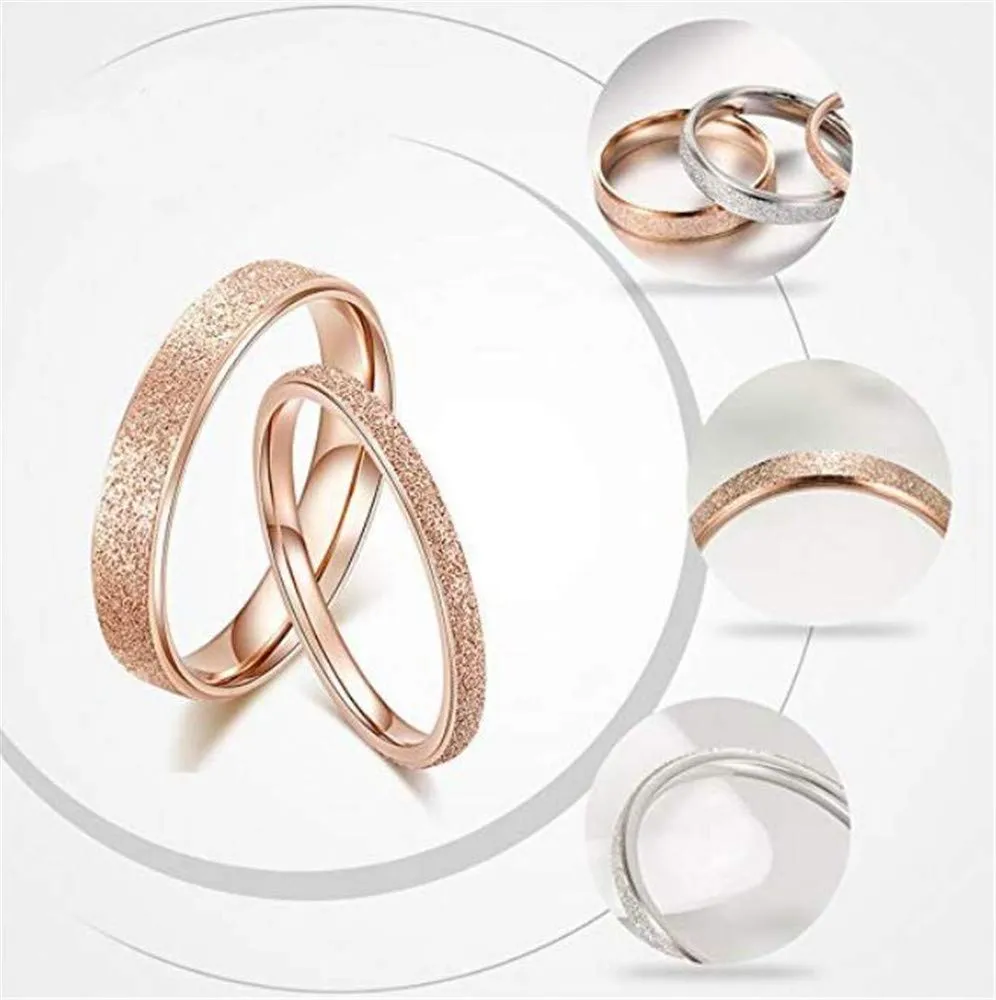 PAURO Squillare Donna Acciaio Inossidabile Oro Rosa 2MM Impilabile Nozze Banda Squillare Sabbiare Finire Taglia 19 - immagine 3