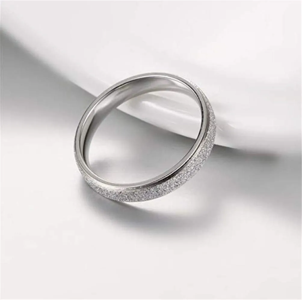 PAURO Squillare Donna Acciaio Inossidabile Argento 4MM Impilabile Nozze Banda Squillare Sabbiare Finire Taglia 7 - immagine 2