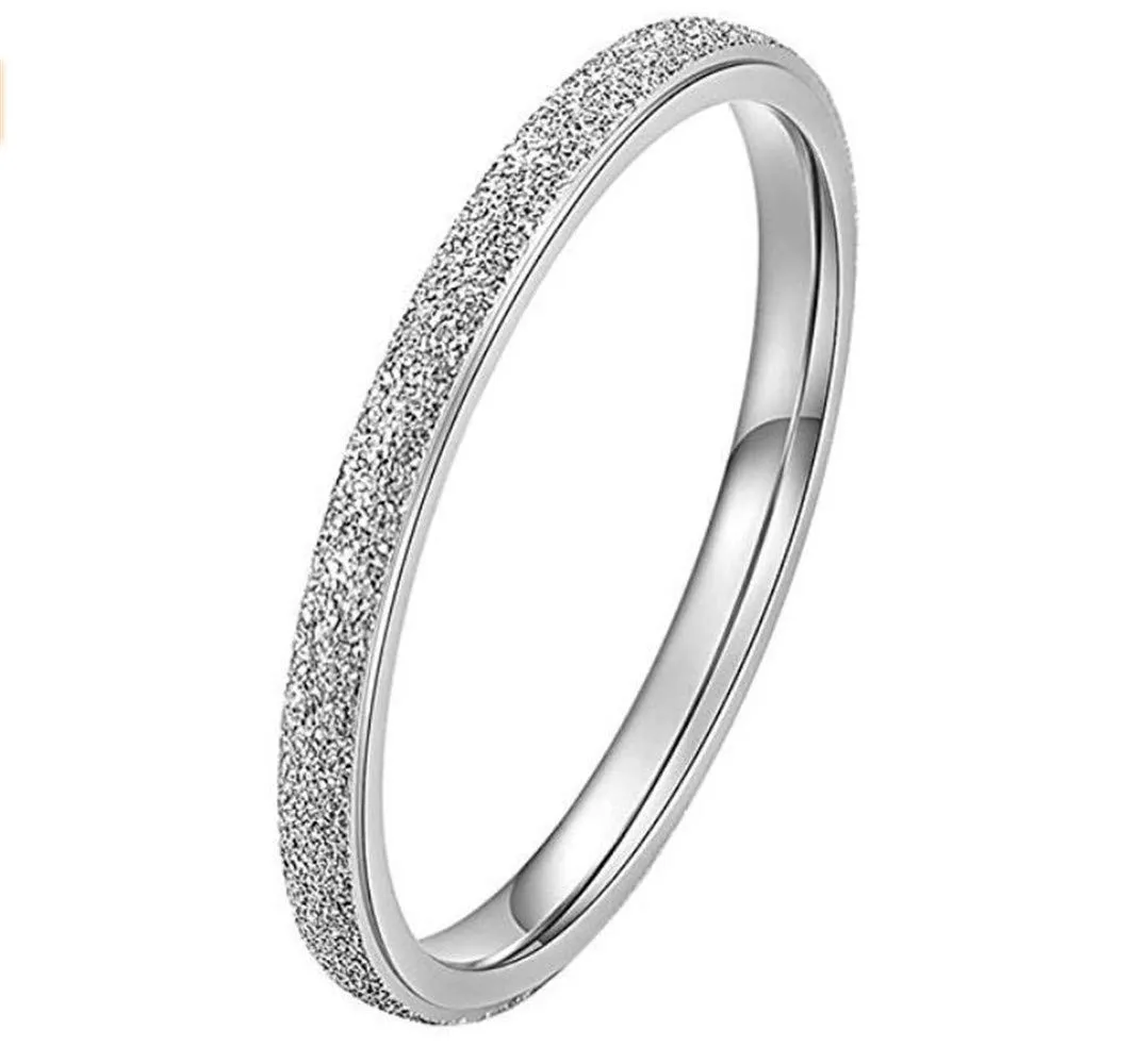 PAURO Squillare Donna Acciaio Inossidabile Argento 2MM Impilabile Nozze Banda Squillare Sabbiare Finire Taglia 7 - immagine 1
