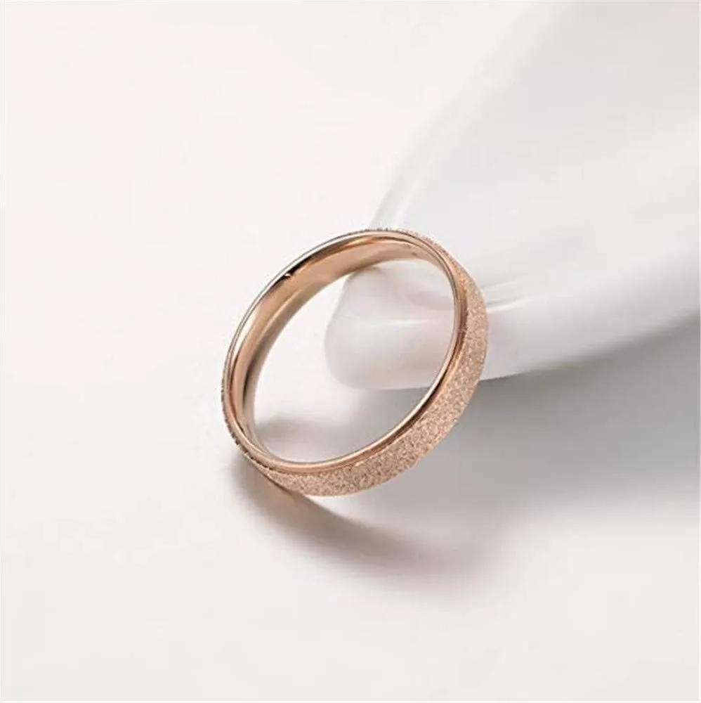 PAURO Squillare Donna Acciaio Inossidabile Oro Rosa 4MM Impilabile Nozze Banda Squillare Sabbiare Finire Taglia 7 - immagine 5