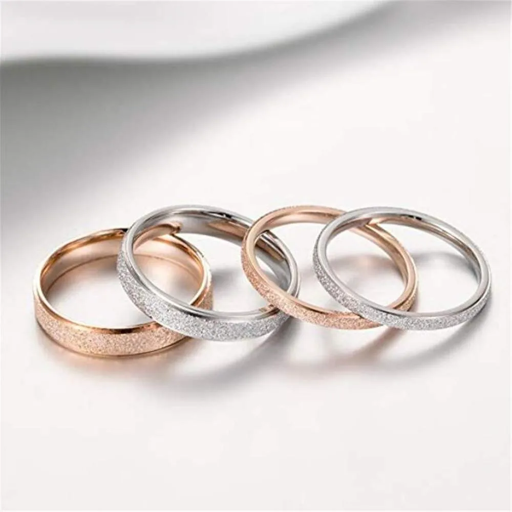 PAURO Squillare Donna Acciaio Inossidabile Argento 2MM Impilabile Nozze Banda Squillare Sabbiare Finire Taglia 19 - immagine 2