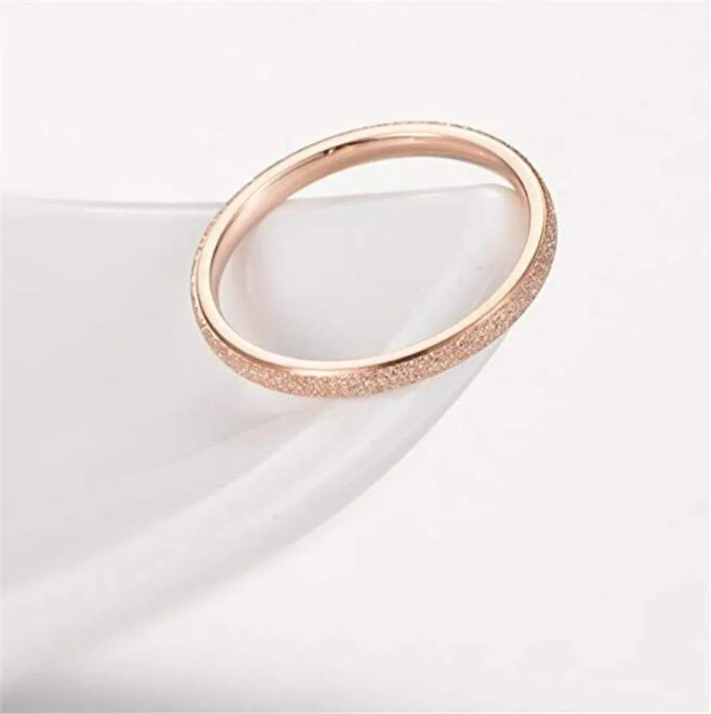PAURO Squillare Donna Acciaio Inossidabile Oro Rosa 2MM Impilabile Nozze Banda Squillare Sabbiare Finire Taglia 7 - immagine 5