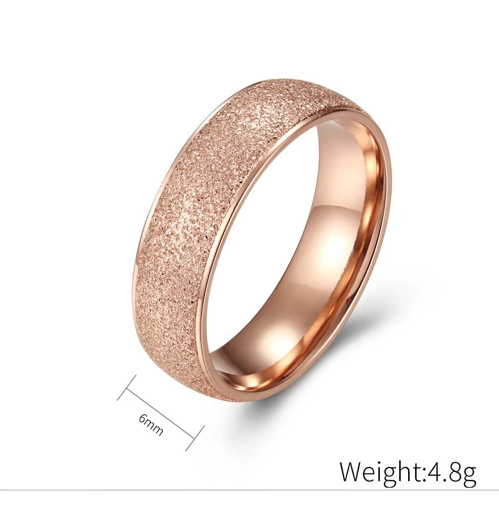 PAURO Squillare Donna Acciaio Inossidabile Oro Rosa 6MM Impilabile Nozze Banda Squillare Sabbiare Finire Taglia 19 - immagine 4