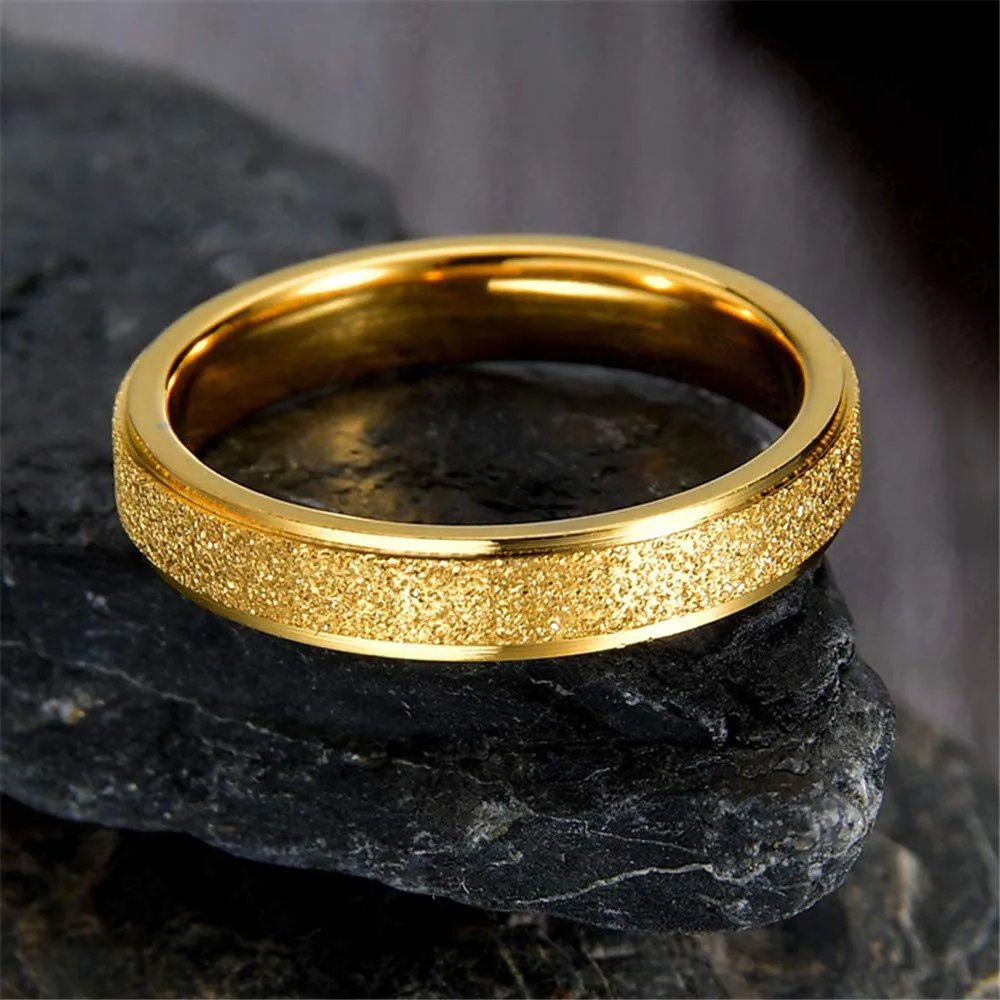 PAURO Squillare Donna Acciaio Inossidabile Oro 4MM Impilabile Nozze Banda Squillare Sabbiare Finire Taglia 10 - immagine 2