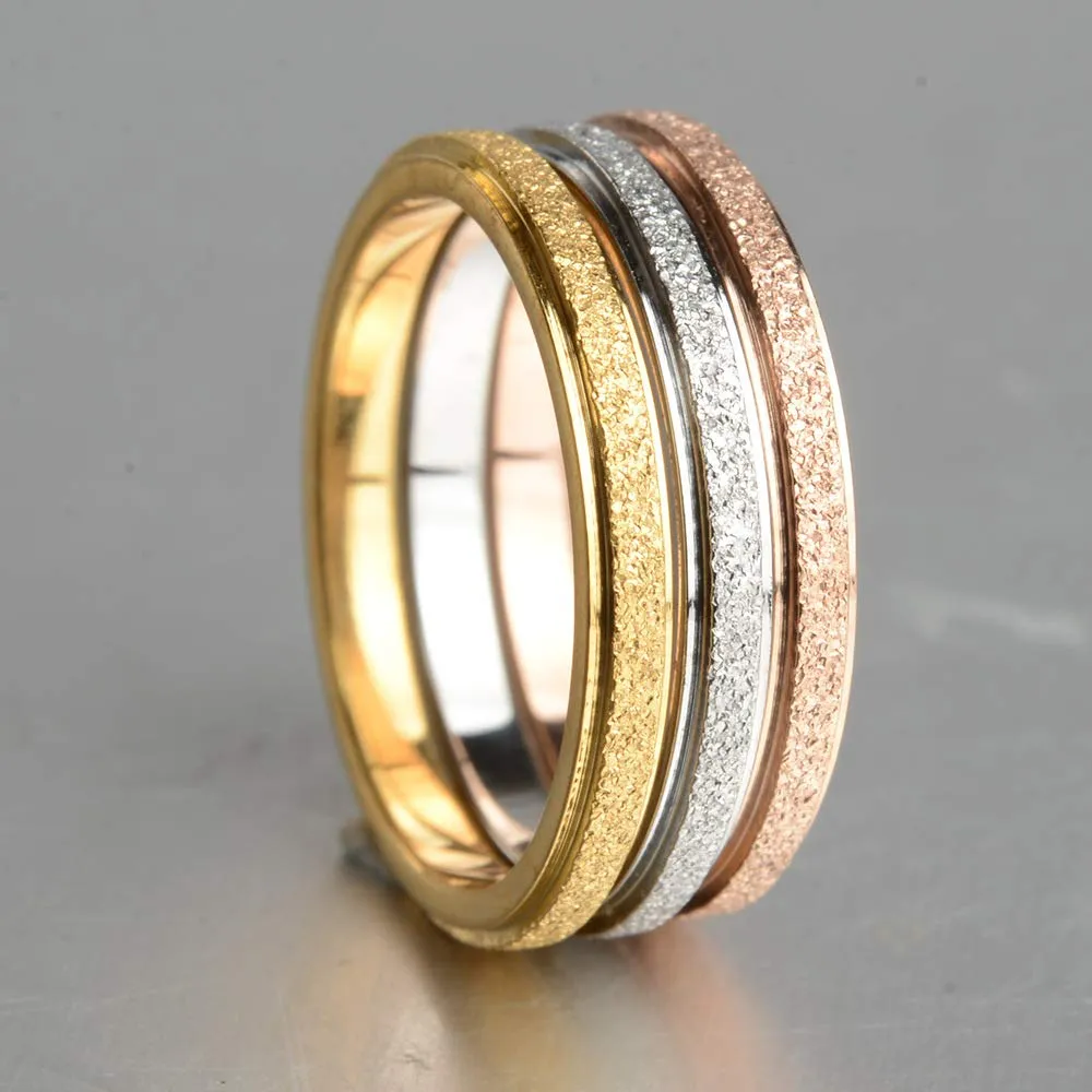 PAURO Squillare Donna Acciaio Inossidabile Oro 2MM Impilabile Nozze Banda Squillare Sabbiare Finire Taglia 19 - immagine 3