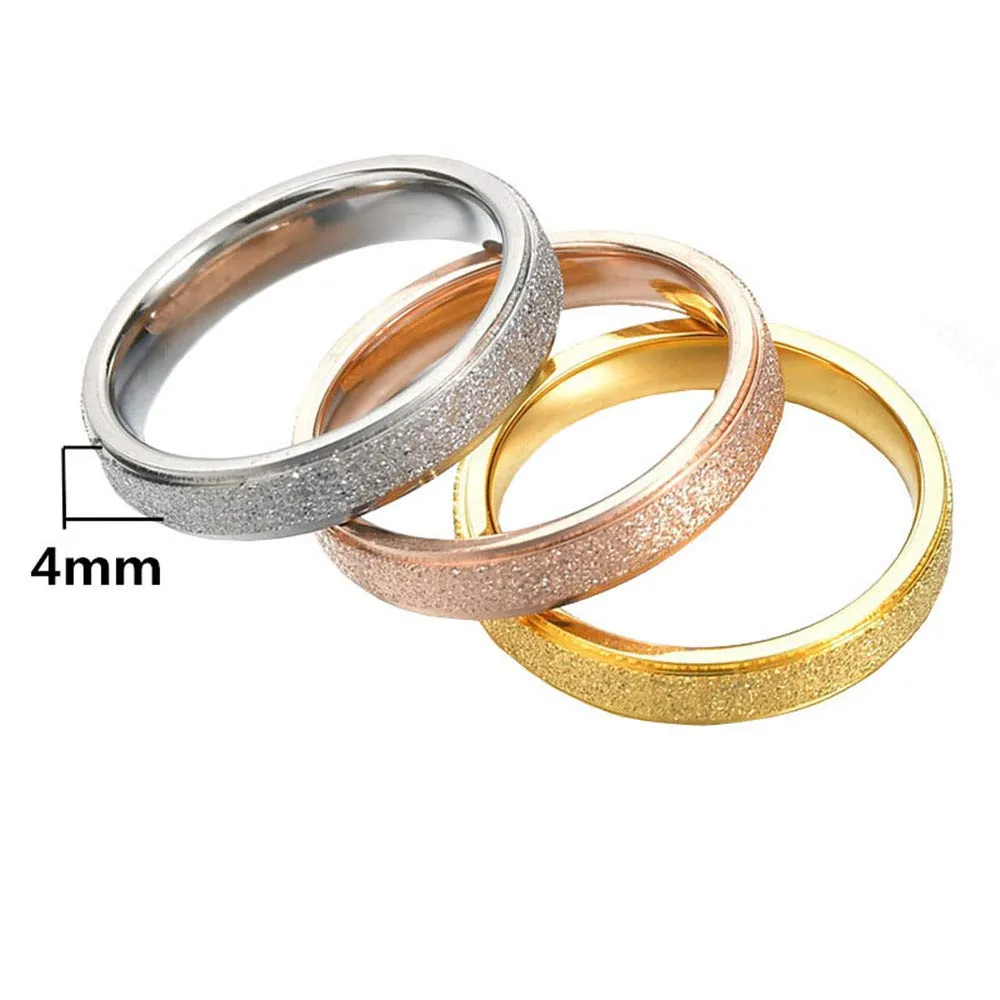 PAURO Squillare Donna Acciaio Inossidabile Oro 4MM Impilabile Nozze Banda Squillare Sabbiare Finire Taglia 14 - immagine 3