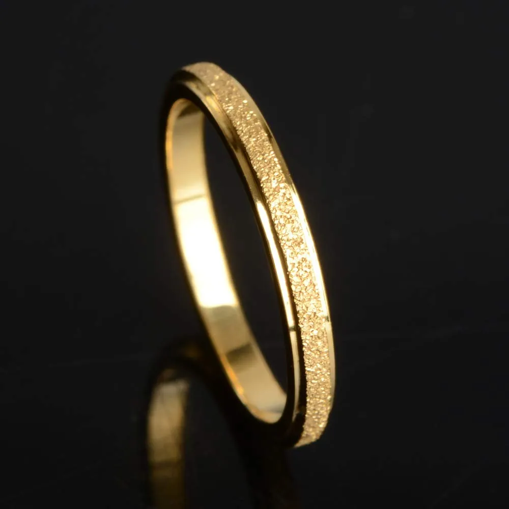 PAURO Squillare Donna Acciaio Inossidabile Oro 2MM Impilabile Nozze Banda Squillare Sabbiare Finire Taglia 12 - immagine 2