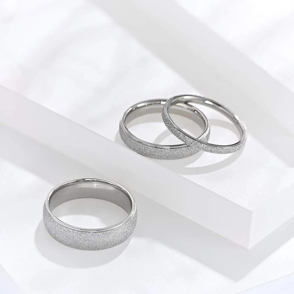 PAURO Squillare Donna Acciaio Inossidabile Argento 6MM Impilabile Nozze Banda Squillare Sabbiare Finire Taglia 19 - immagine 3