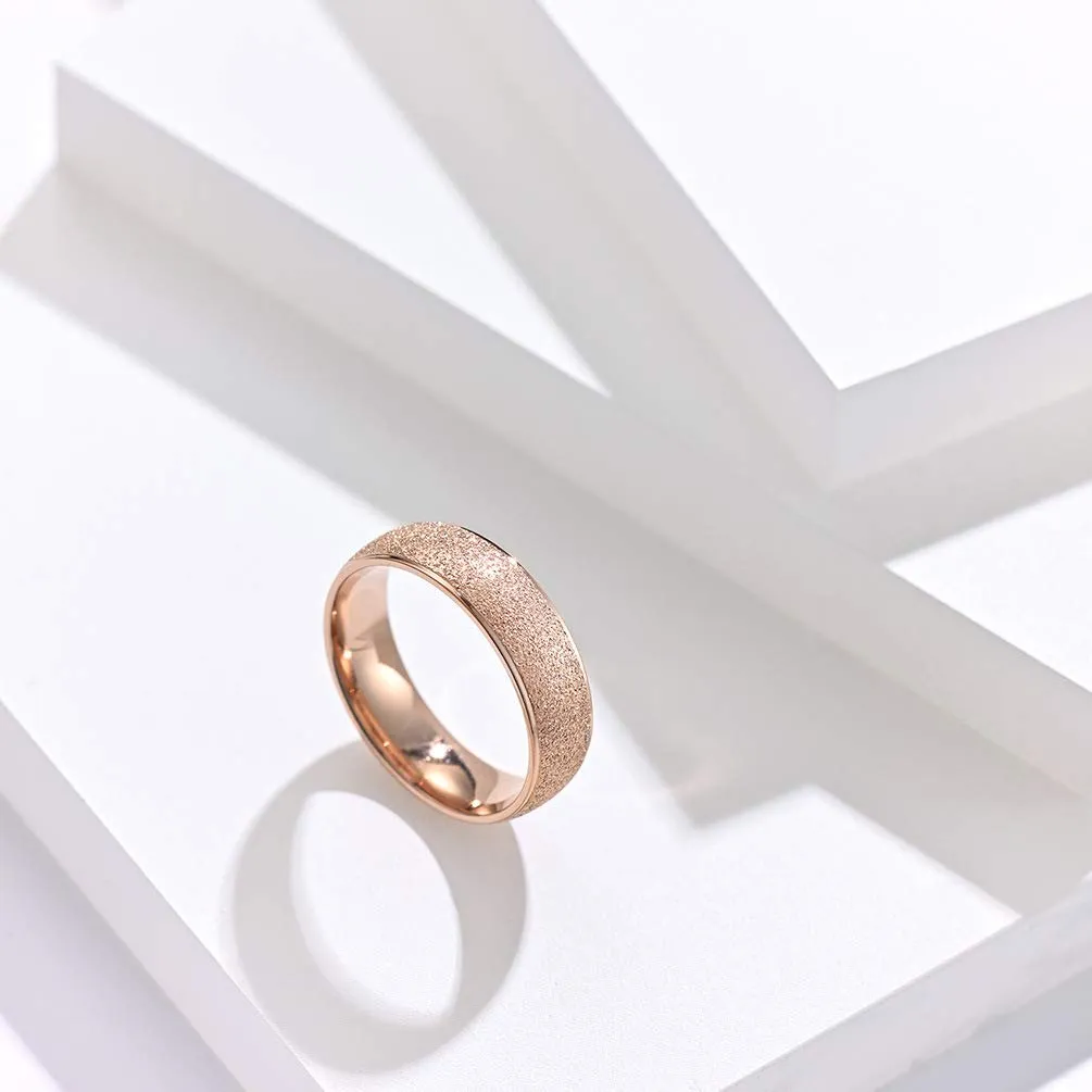 PAURO Squillare Donna Acciaio Inossidabile Oro Rosa 6MM Impilabile Nozze Banda Squillare Sabbiare Finire Taglia 10 - immagine 2