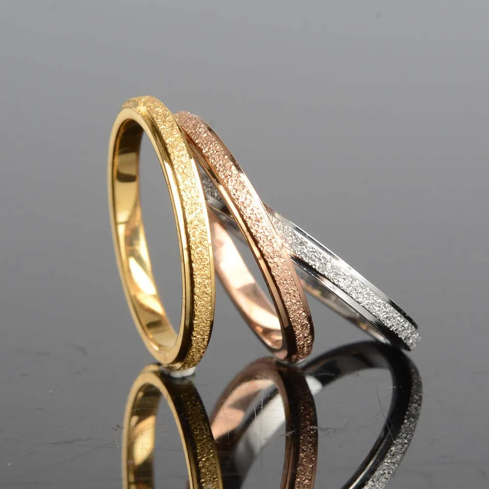 PAURO Squillare Donna Acciaio Inossidabile Oro 2MM Impilabile Nozze Banda Squillare Sabbiare Finire Taglia 17 - immagine 4