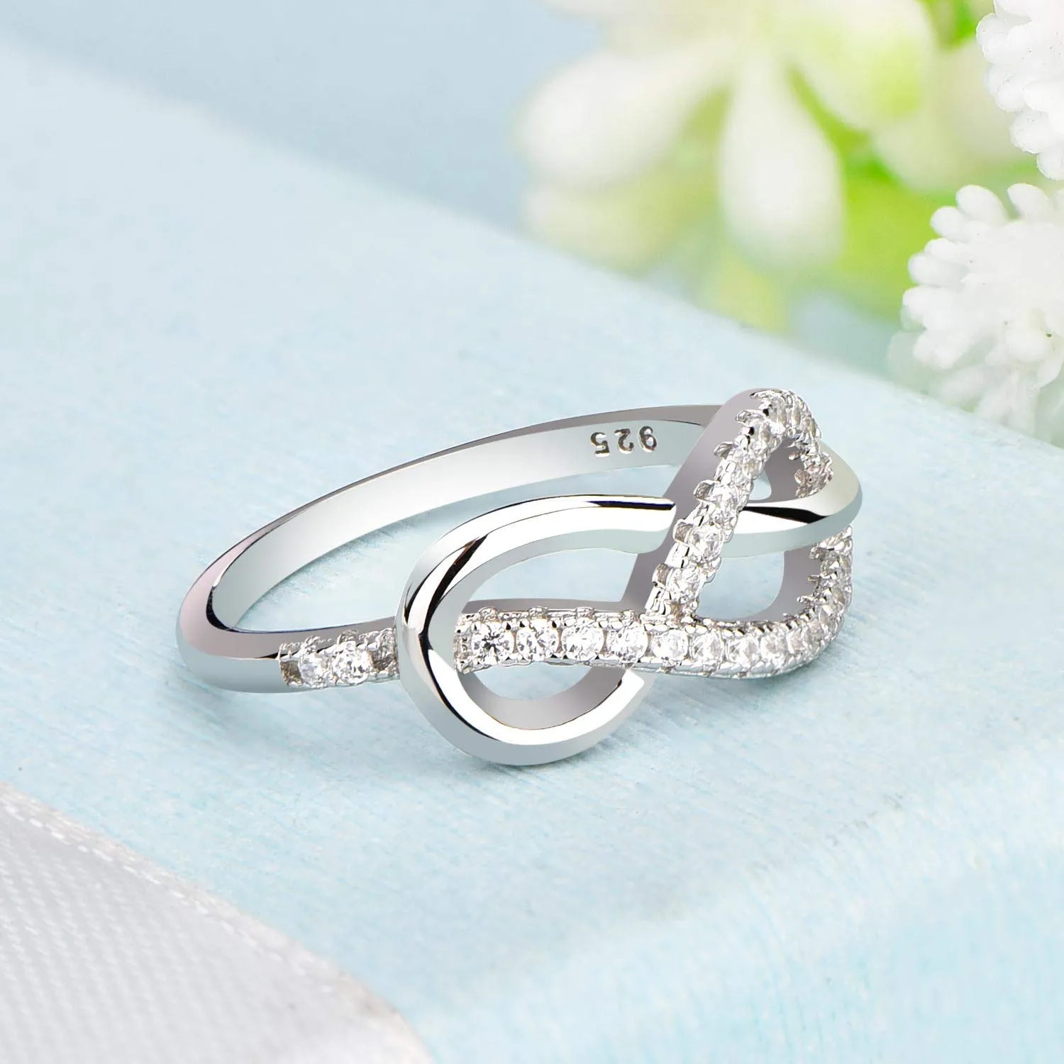 starchenie Anello a Infinito per Donna Argento 925 e Zirconia Cubica Nodo Eterno Anelli (Taglia 22) - immagine 3