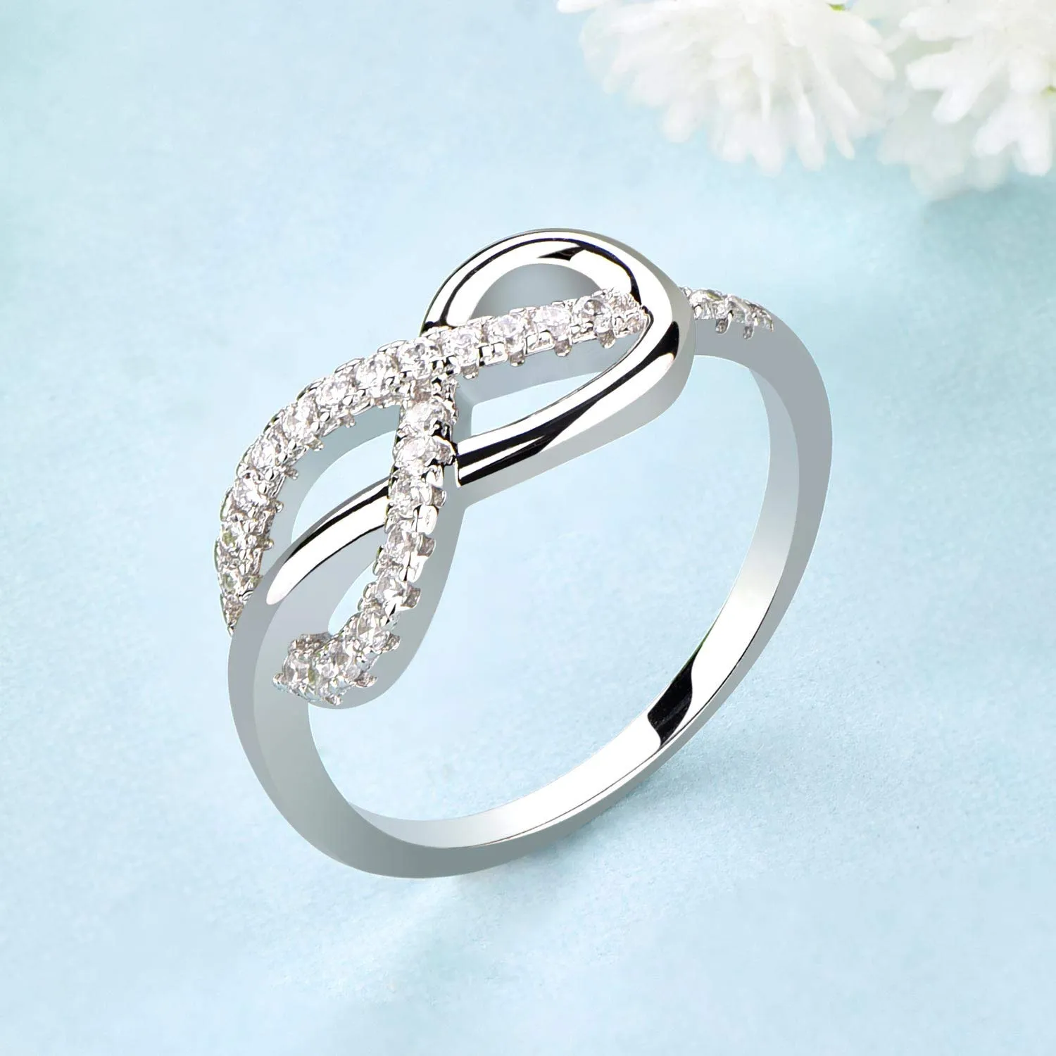 starchenie Anello a Infinito per Donna Argento 925 e Zirconia Cubica Nodo Eterno Anelli (Taglia 14) - immagine 2