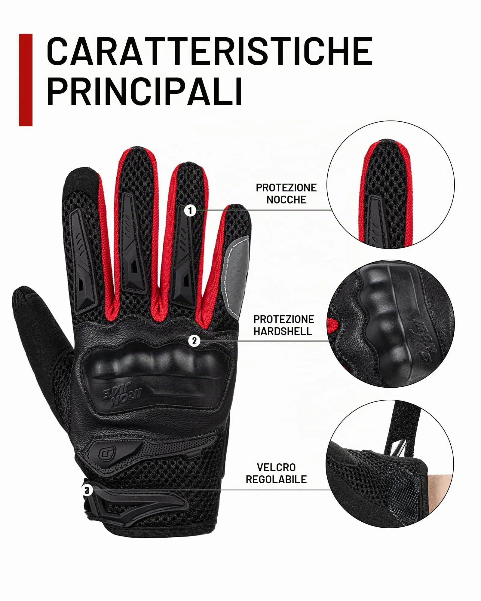 IRON JIA’S Guanti Moto Uomo Estivi Touch screen Leggero Impermeabile Traspirante Confortevole,Protezione a Guscio Duro Attrezzatura da Moto Resistente all'usura Motociclismo e alpinismo Rosso-XL - immagine 2