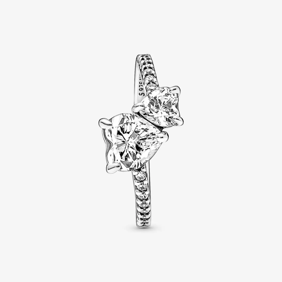 PANDORA Timeless Anello con doppio cuore in argento Sterling con zirconia cubica trasparente, 60 - immagine 8