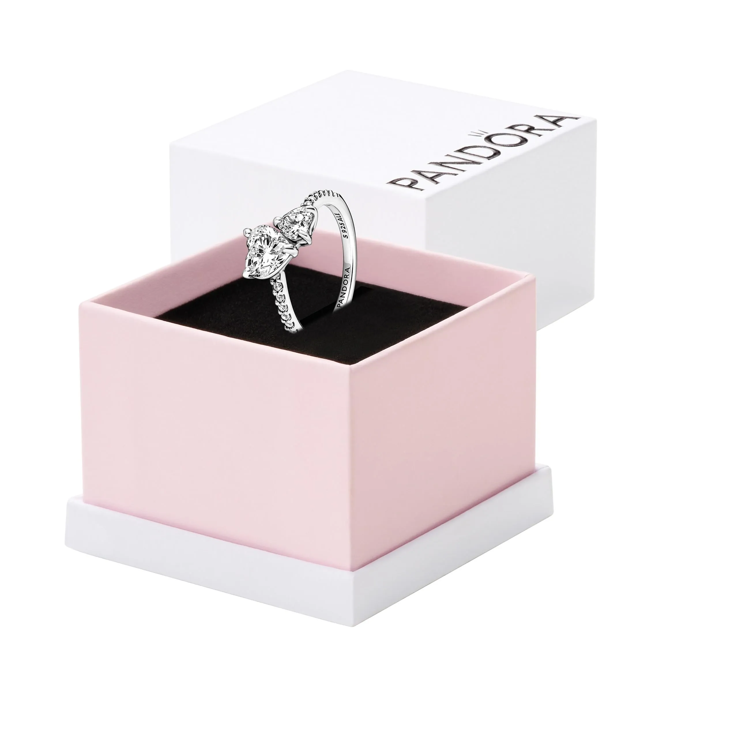 PANDORA Timeless Anello con doppio cuore in argento Sterling con zirconia cubica trasparente, 54 - immagine 1