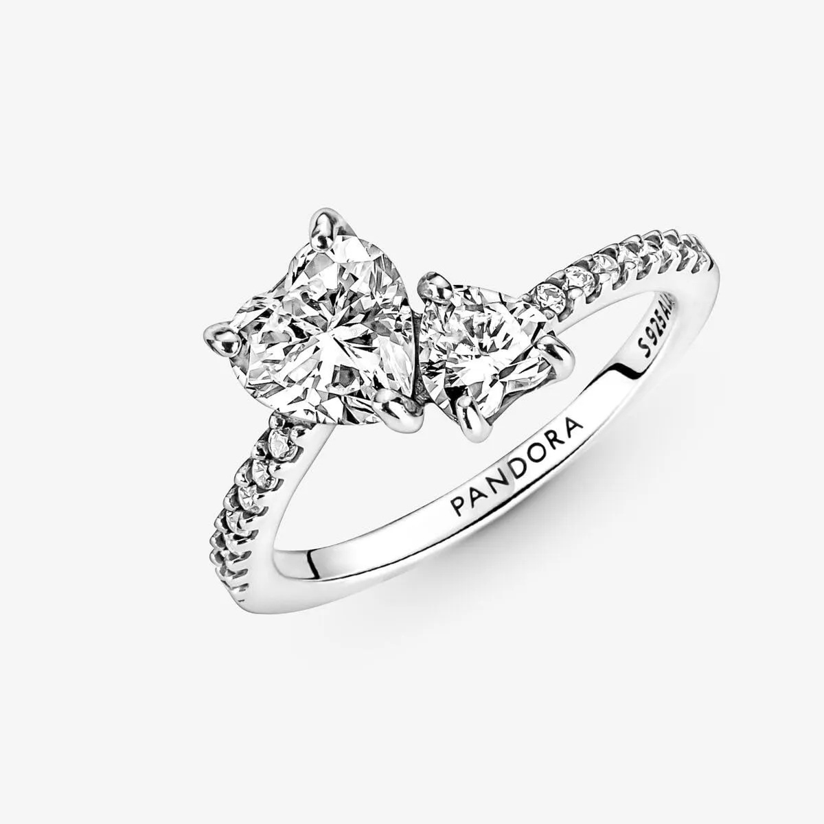 PANDORA Timeless Anello con doppio cuore in argento Sterling con zirconia cubica trasparente, 54 - immagine 7