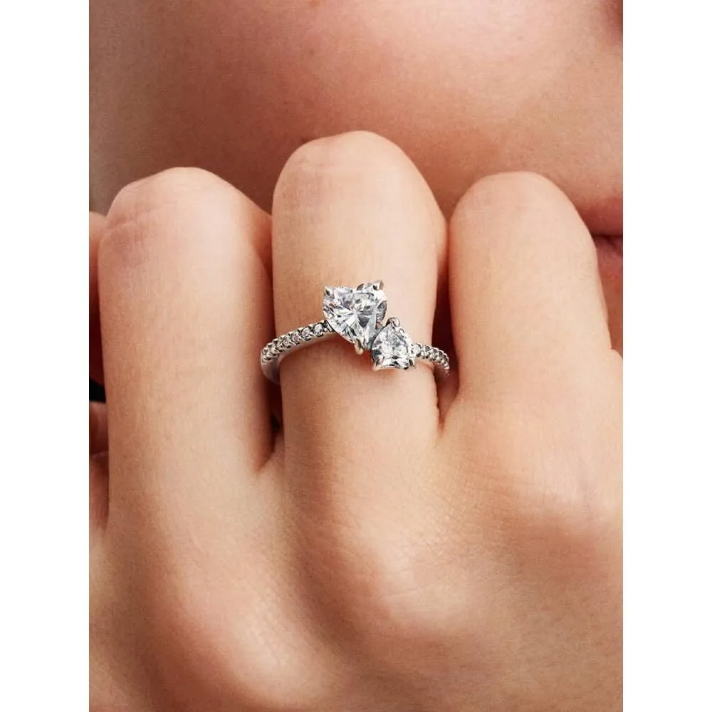 PANDORA Timeless Anello con doppio cuore in argento Sterling con zirconia cubica trasparente, 52 - immagine 4