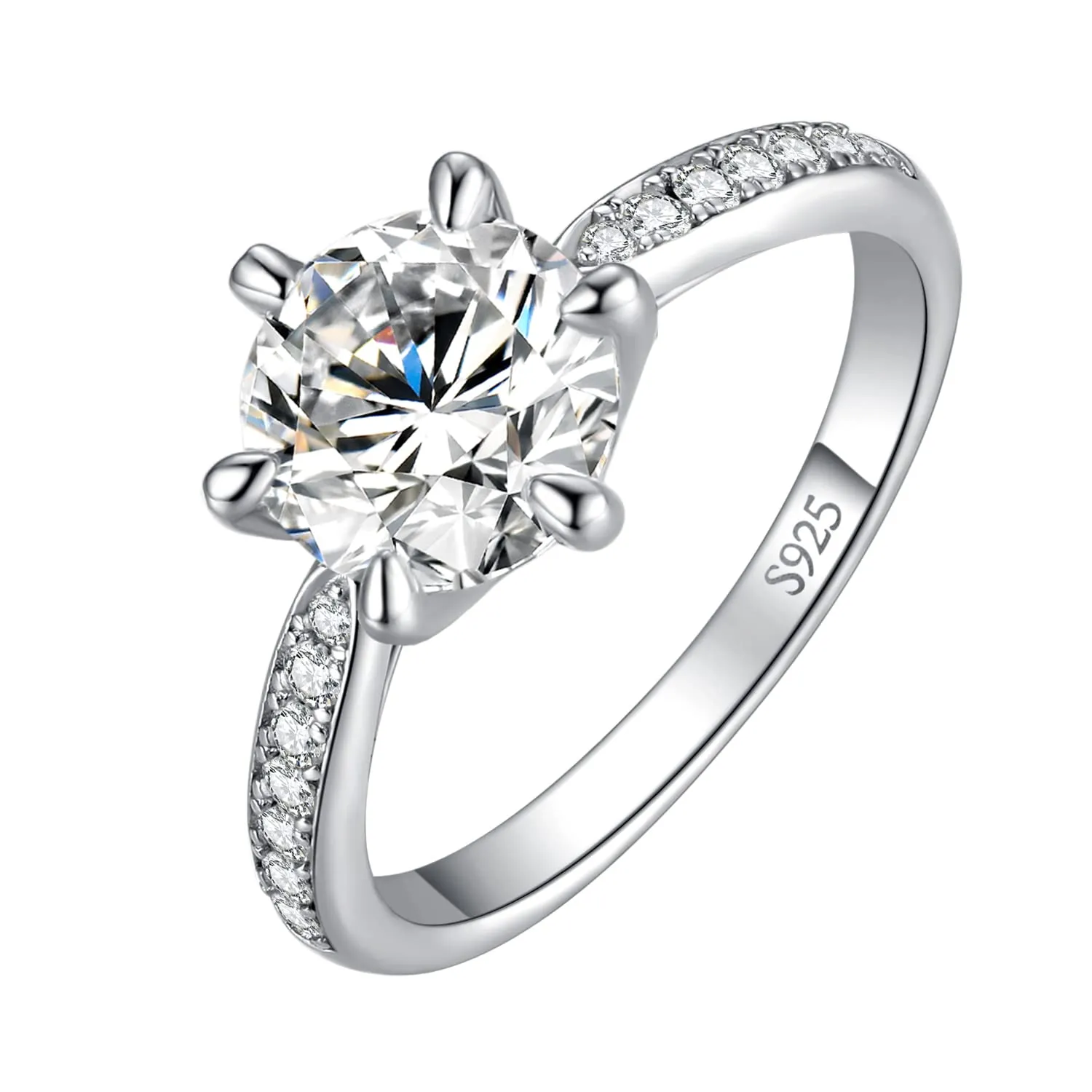 JewelryPalace 3ct Classico Anello Solitario Donna Argento 925 Con Moissanite, Diamante Simulato Con Pietre Laterali, Semplice Fedine Fidanzamento Anniversario Set Gioielli - immagine 1