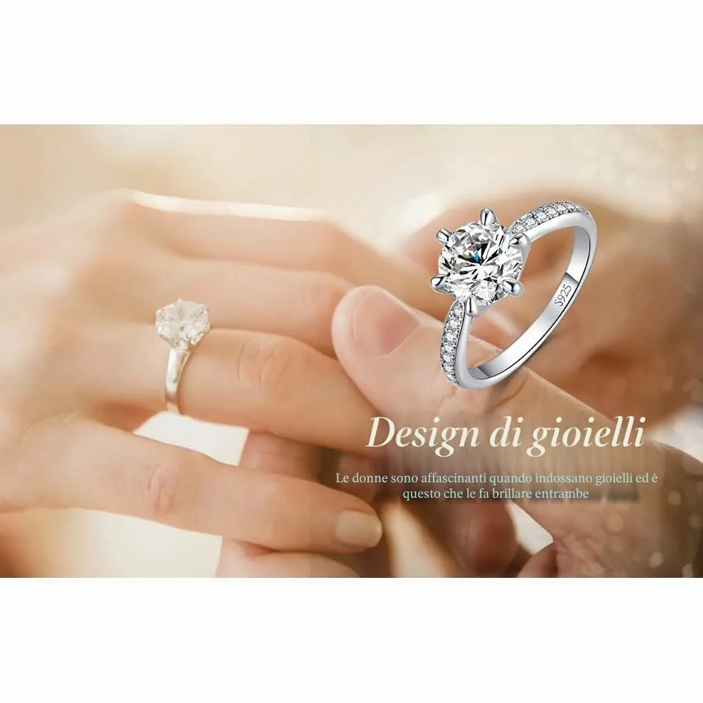 JewelryPalace 3ct Classico Anello Solitario Donna Argento 925 Con Moissanite, Diamante Simulato Con Pietre Laterali, Semplice Fedina Fidanzamento Anniversario Set Gioielli - immagine 6