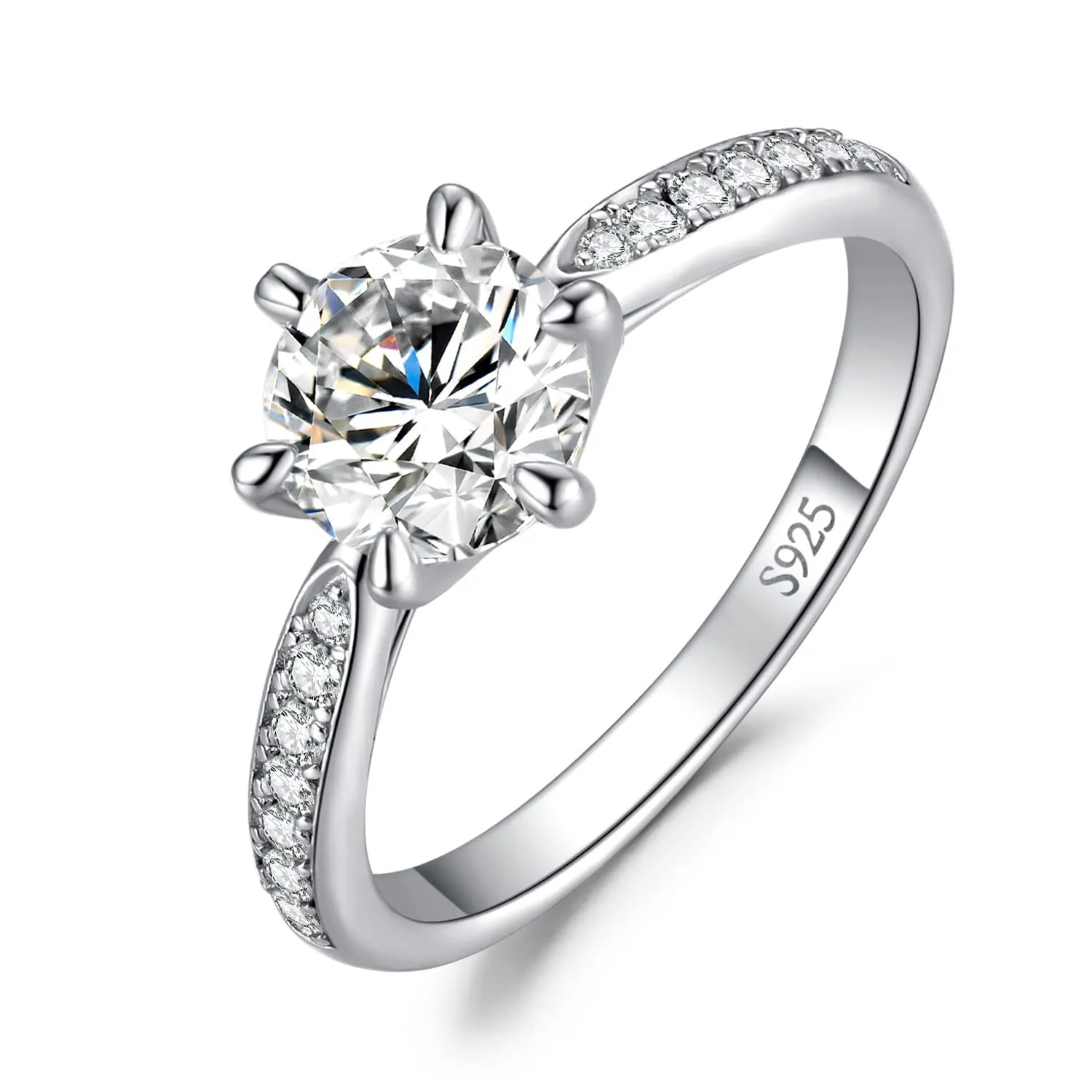 JewelryPalace Anello Solitario Donna Argento 925 Con Moissanite, Diamante Simulato e Pietre Laterali - Classico Set Gioielli per Fidanzamento e Anniversario - immagine 1