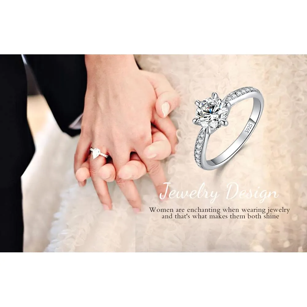 JewelryPalace Anello Solitario Donna Argento 925 Con Moissanite, Diamante Simulato e Pietre Laterali - Classico Set Gioielli per Fidanzamento e Anniversario - immagine 6