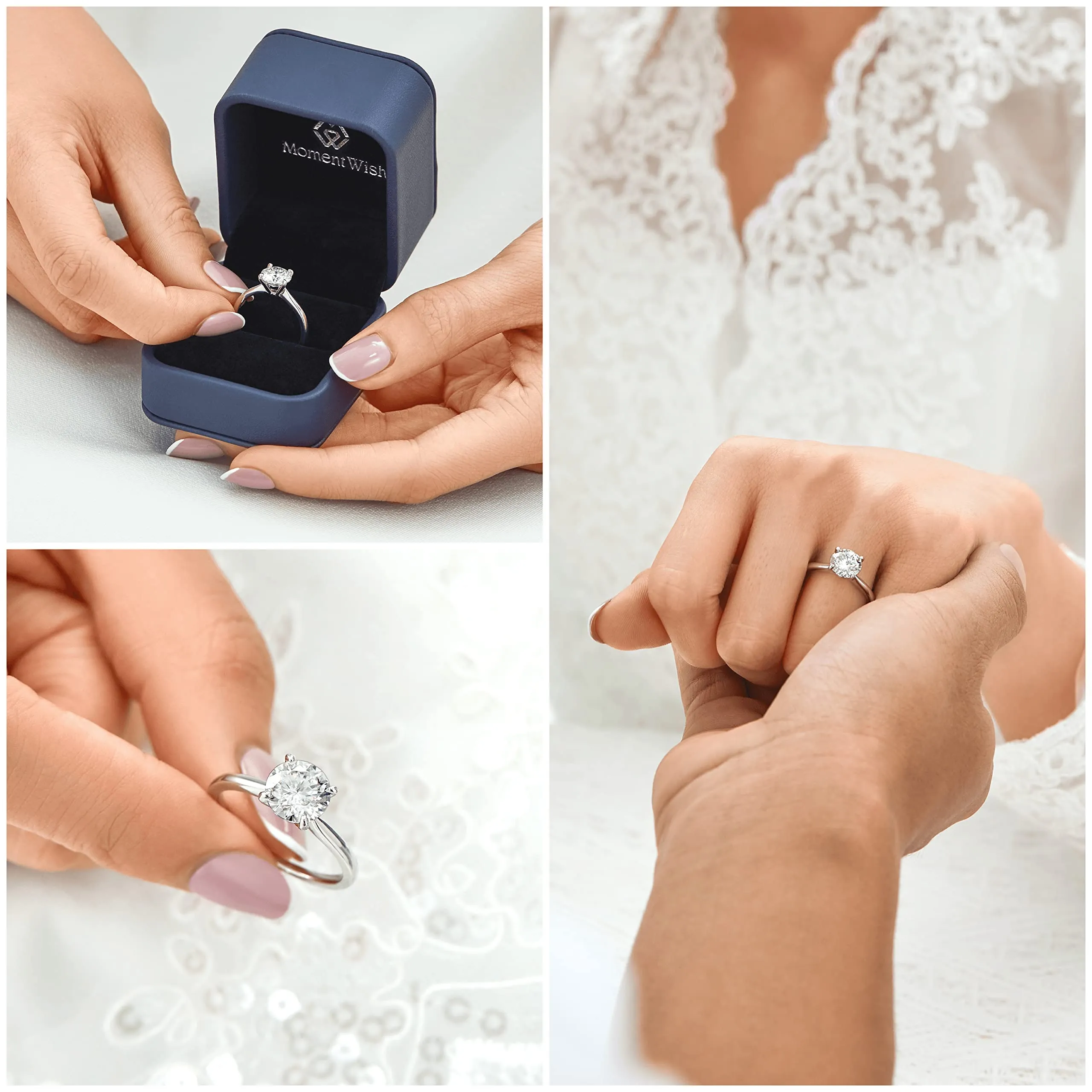 MomentWish Anello Moissanite Donna 2ct Fidanzamento Argento 925 Taglia 57 - immagine 2