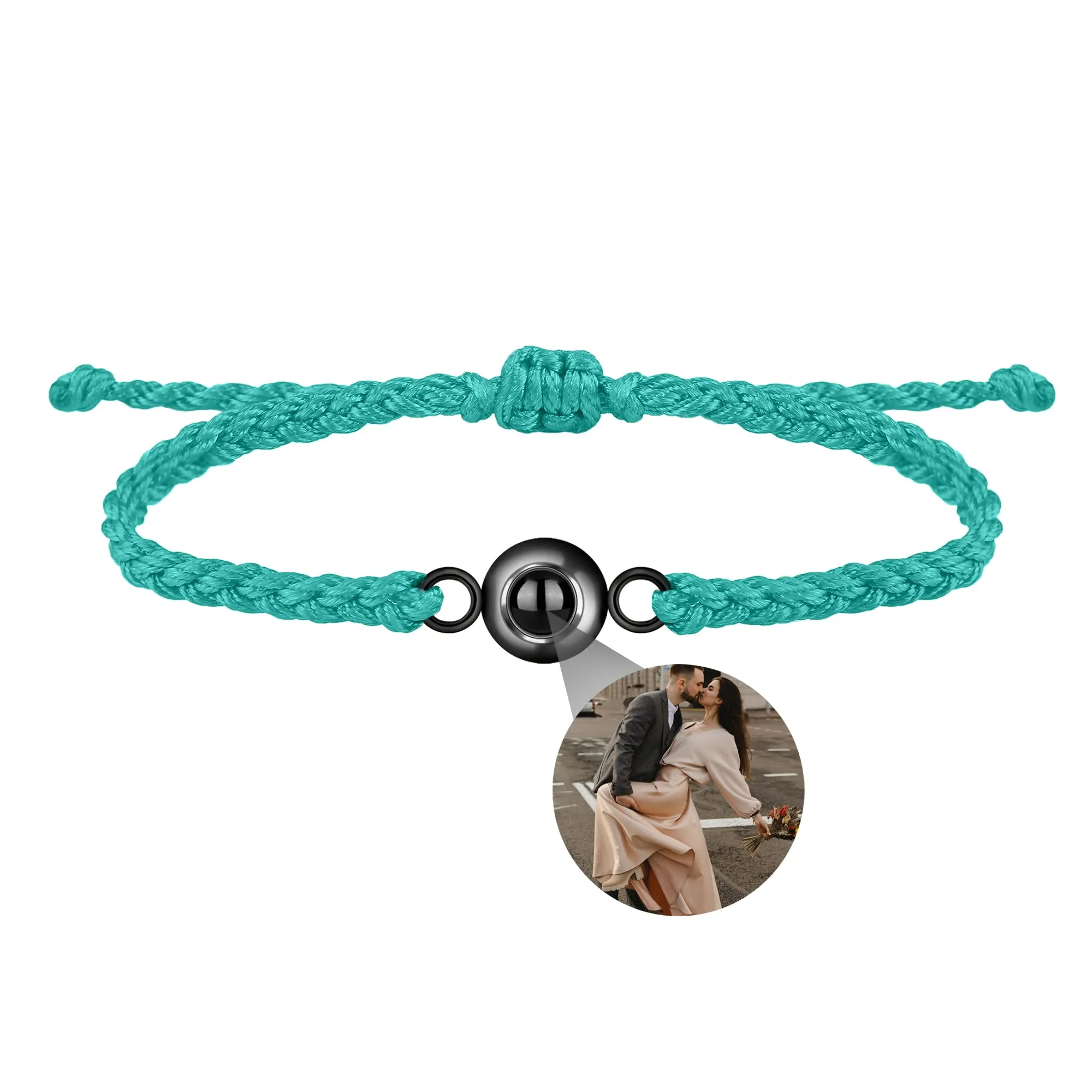 Nergaebe Bracciale personalizzato con foto per uomini donne Bracciale personalizzato con proiezione di foto Bracciali con foto a cerchio con immagine all'interno Bracciale intrecciato regolabile - immagine 1