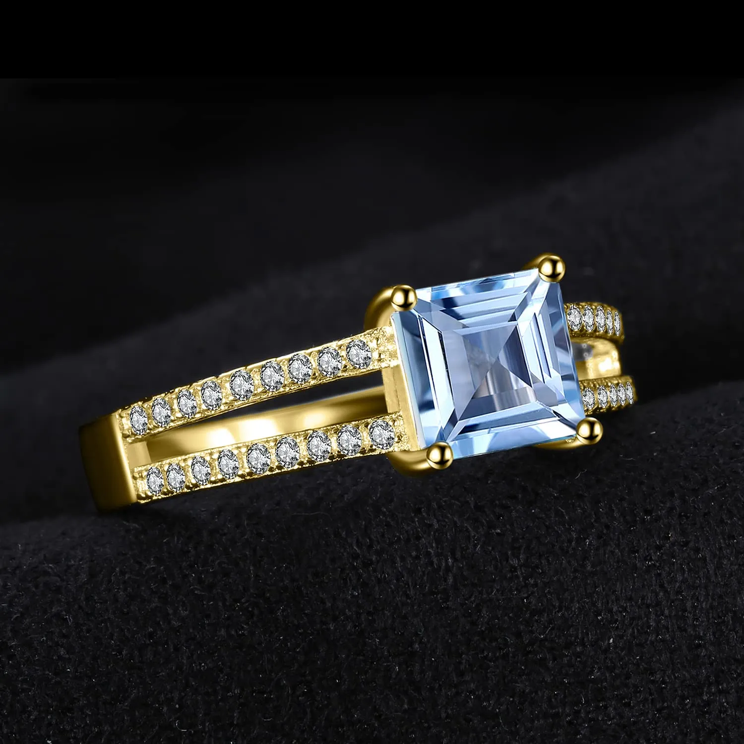 JewelryPalace Anello Solitario Donna Argento con Naturale Topazio Blu, Anelli Donna in Argento 925 con Pietra Azzurra a Taglio Principessa, Fedina in Oro Anelli Anniversario Set Gioielli Donna 10.5 - immagine 2
