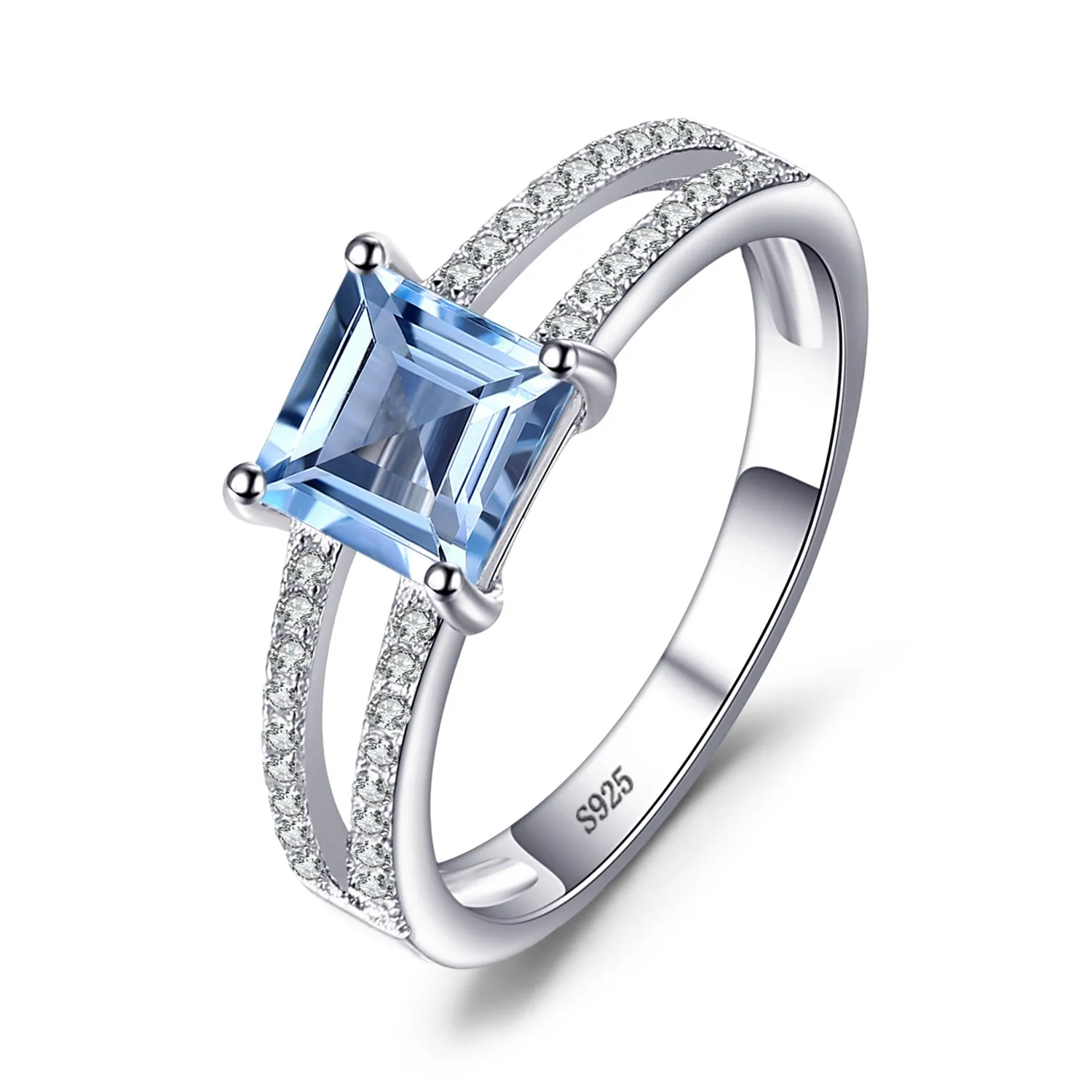 JewelryPalace Solitario Donna in Argento 925 con Topazio Blu Naturale, Federa in Oro Rosa con Pietra Azzurra a Taglio Principessa - Set Gioielli Anniversario - immagine 1