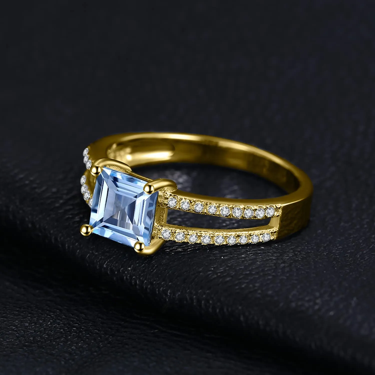 JewelryPalace anello Solitario Argento con Naturale Topazio Blu, Anelli in Argento 925 con Pietra Azzurra a Taglio Principessa, Fedina in Oro Set Gioielli 19.5 - immagine 3