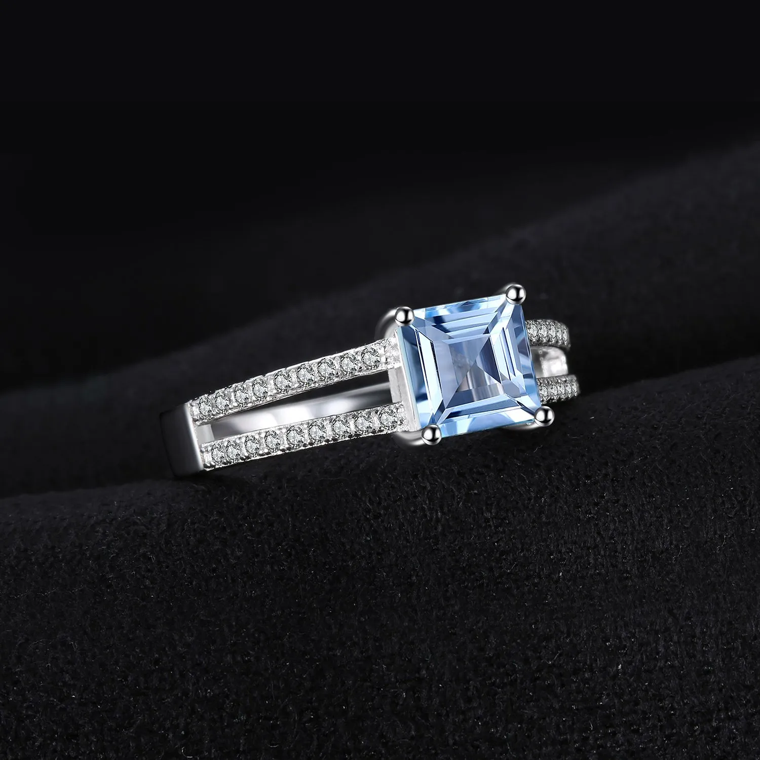 JewelryPalace Anello Solitario Donna Argento con Natural Topazio Blu, Anelli in Argento 925 con Pietra Azzurra a Taglio Principessa - immagine 3
