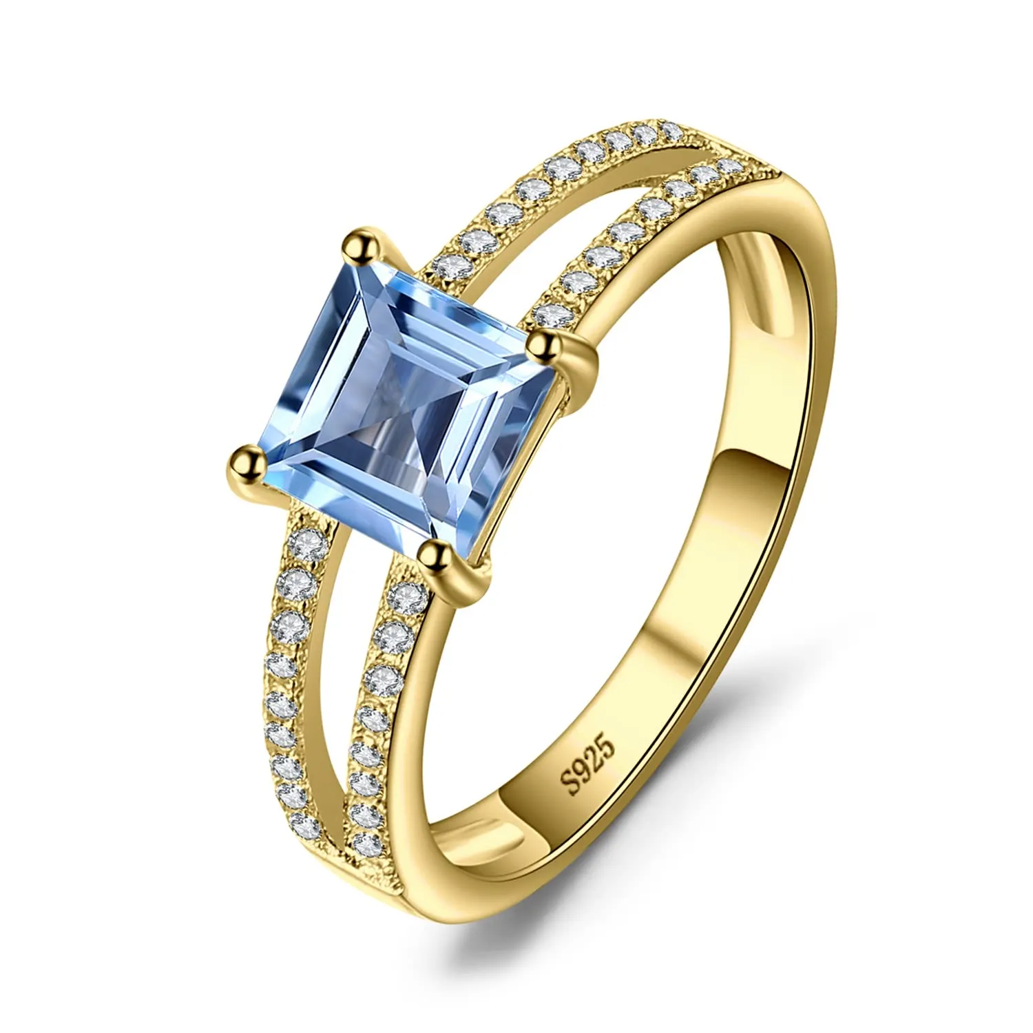 JewelryPalace Anello Solitario Argento con Topazio Blu, Anelli Donna in Argento 925 con Pietra Azzurra a Taglio Principessa, Fedina in Oro Anelli Anniversario Set Gioielli Donna 17 - immagine 1