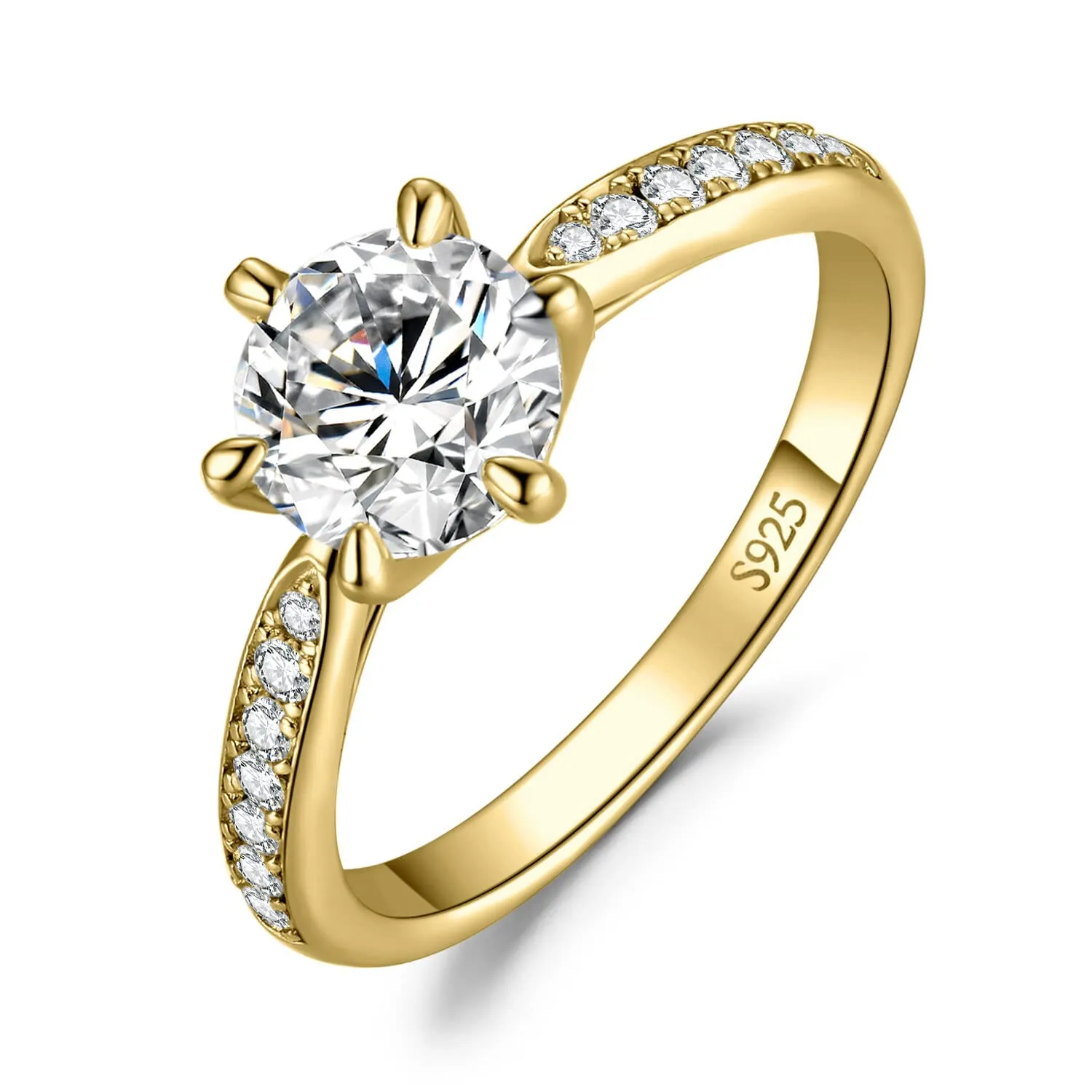 JewelryPalace 1.5ct Classico Anello Solitario Donna Argento 925 con Creato Moissanite, Diamante Simulato Anelli Dorati con Pietre Laterali, Semplice Fedine Fidanzamento in Oro Set Gioielli Donna 14.5 - immagine 1