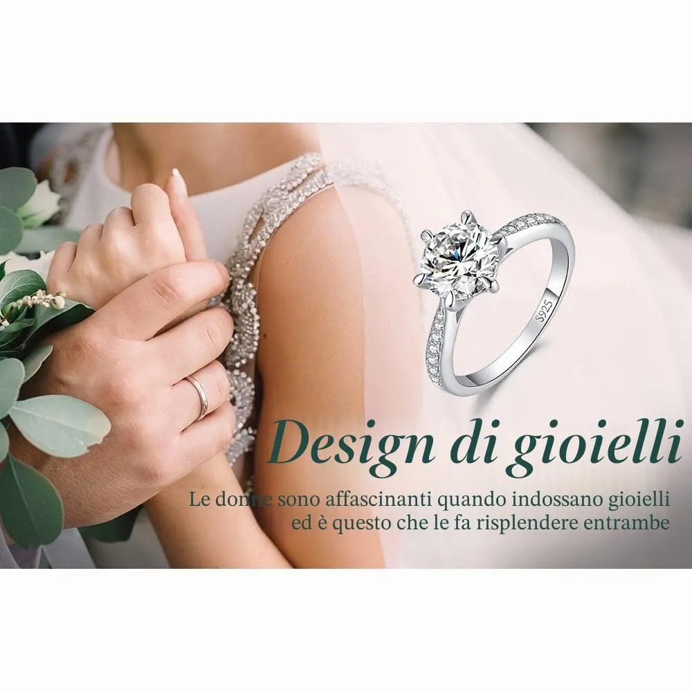 JewelryPalace 2ct Classico Anello Solitario Donna Argento 925 con Creato Moissanite, Diamante Simulato Anelli con Pietre Laterali, Semplice Fedine Fidanzamento in Argento Set Gioielli Donna 22 - immagine 6
