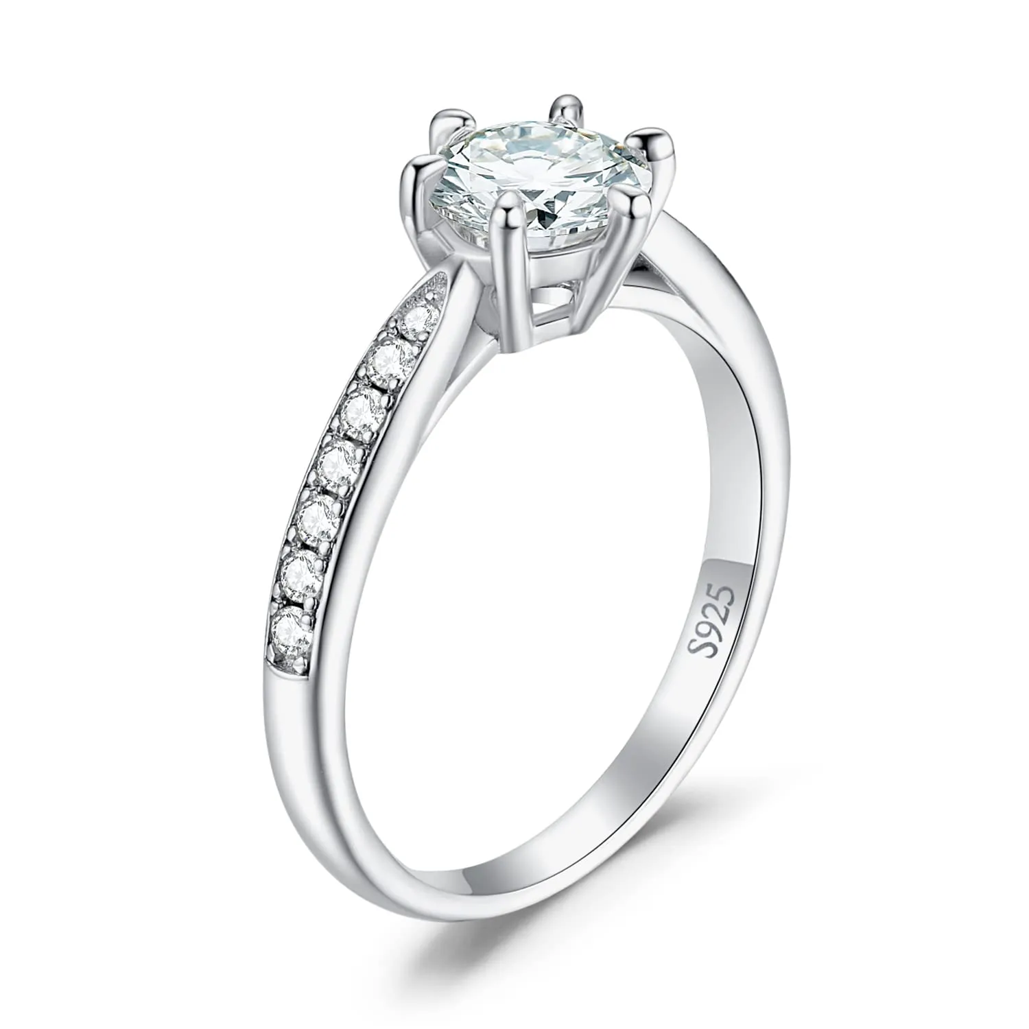 JewelryPalace 1ct Classico Anello Solitario Donna Argento 925 con Creato Moissanite, Diamante Simulato Anelli con Pietre Laterali, Semplice Fedine Fidanzamento in Argento Set Gioielli Donna 16 - immagine 6