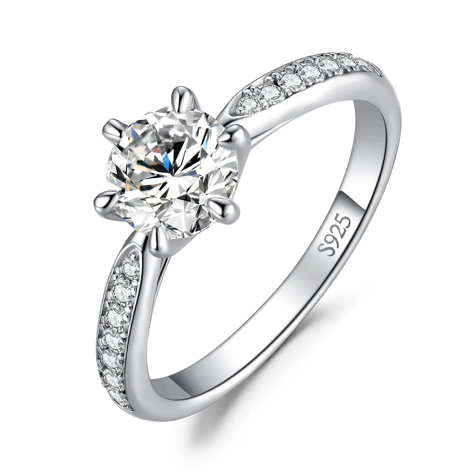 JewelryPalace 1ct Classico Anello Solitario Donna Argento 925 con Creato Moissanite, Diamante Simulato Anelli con Pietre Laterali, Semplice Fedine Fidanzamento in Argento Set Gioielli Donna 13 - immagine 1